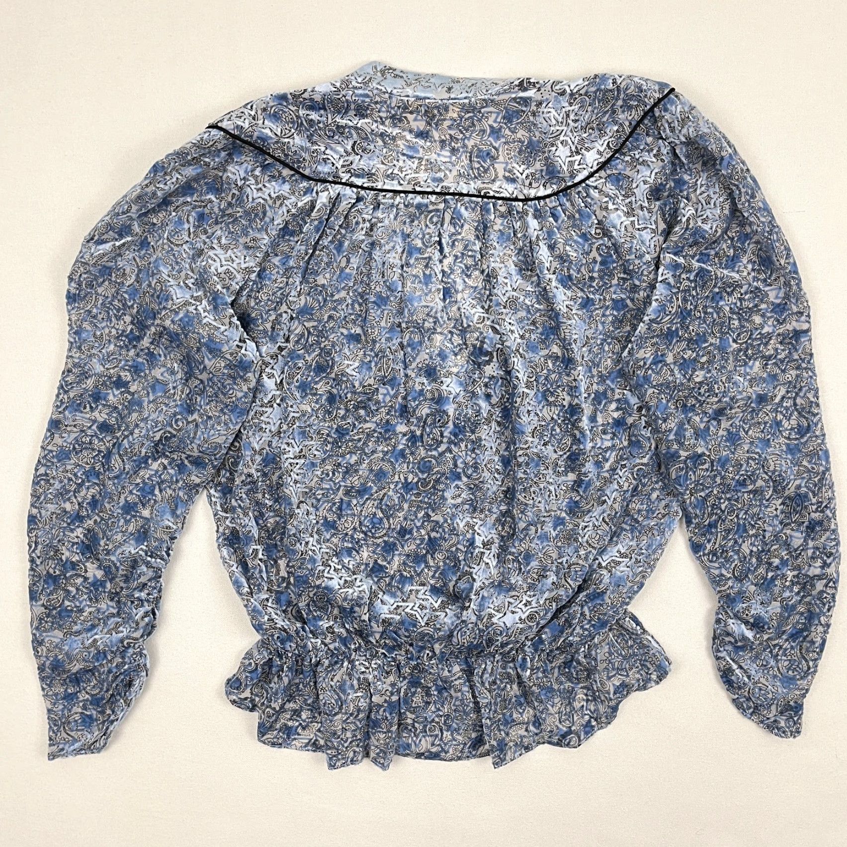 Zadig & Voltaire VINTAGE Zadig & Voltaire Tori Velours Devore Blouse Blue Floral Velvet Surplice Size S / US 4 / IT 40 - 3 Thumbnail