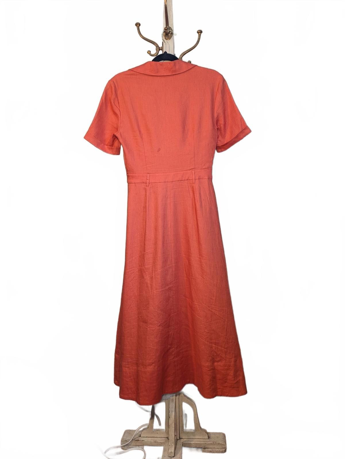 Staud NWT STAUD Linen Tie Front Short Sleeve Orange Midi Dress 6 Size M / US 6-8 / IT 42-44 - 6 Thumbnail