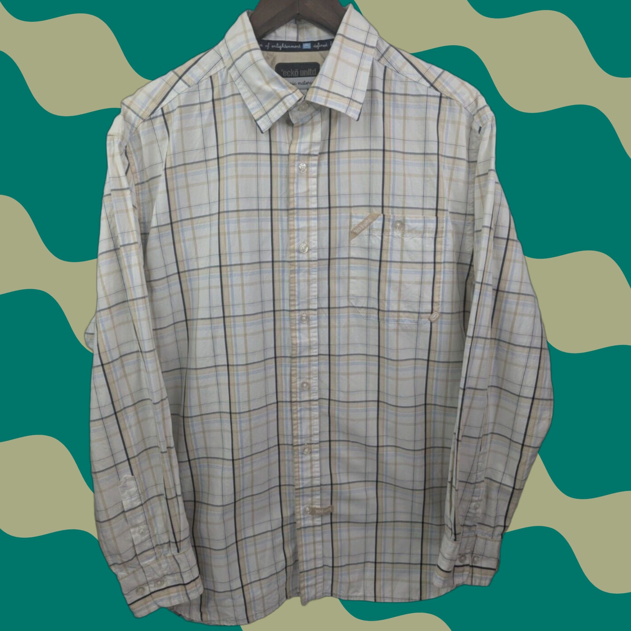 Ecko Unltd. VINTAGE Ecko Unltd Beige White Plaid Long Sleeve Button Front Cotton Shirt Men's L Size US L / EU 52-54 / 3 - 1 Thumbnail