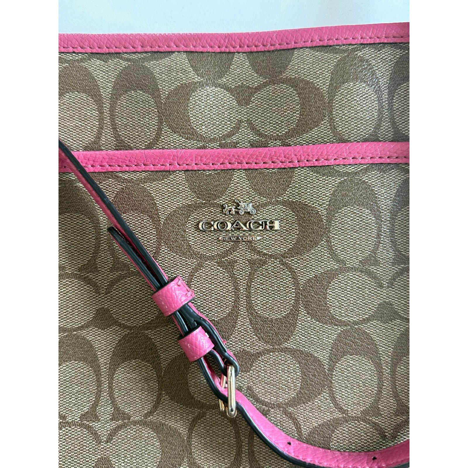 Coach Coach Signature File Bag Crossbody Khaki Pink Leather Trim Size ONE SIZE - 14 Thumbnail