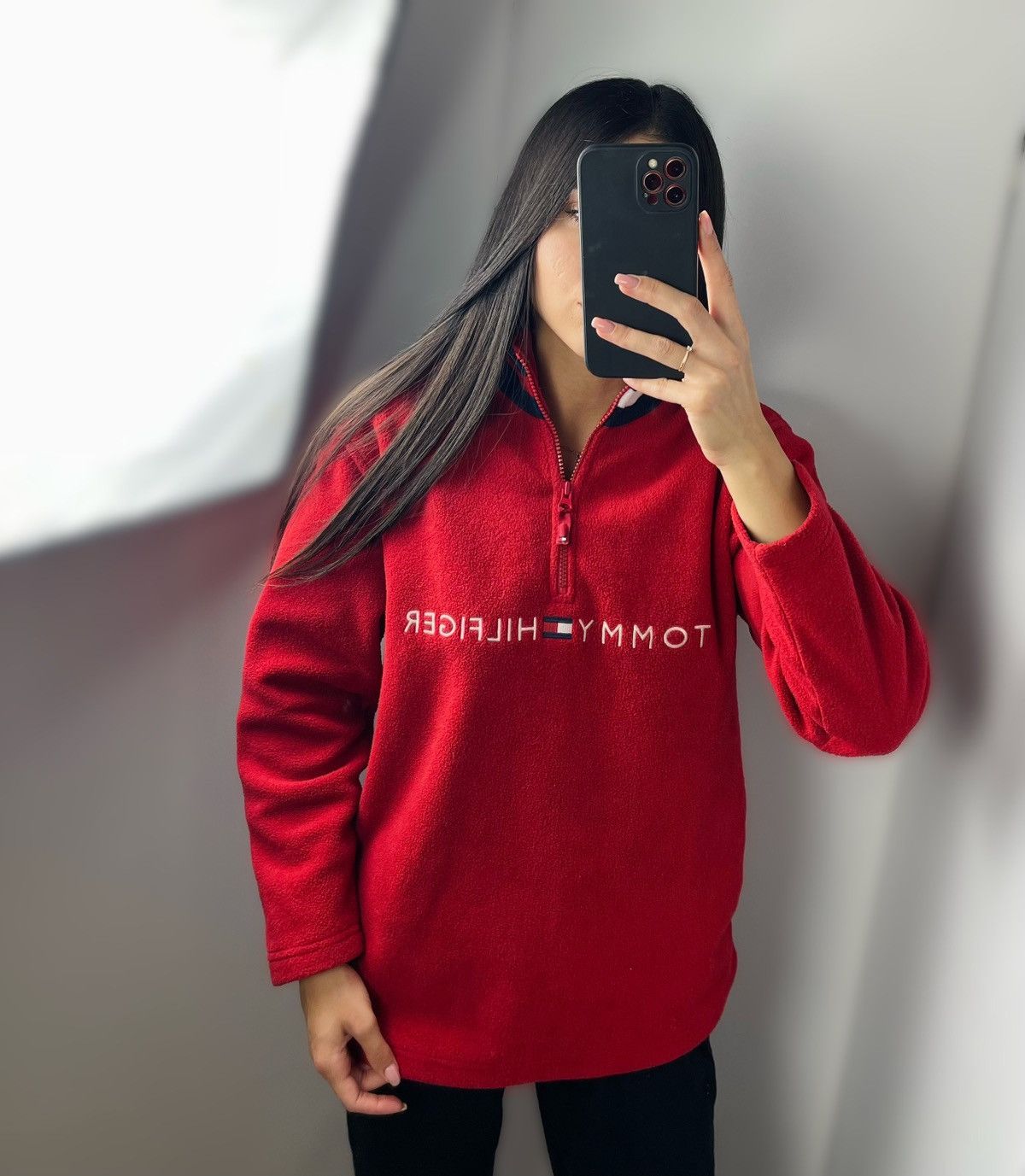 Tommy Hilfiger × Vintage Vintage Tommy Hilfiger fleece sweatshirt sweater red hoodie Size L / US 10 / IT 46 - 7 Thumbnail