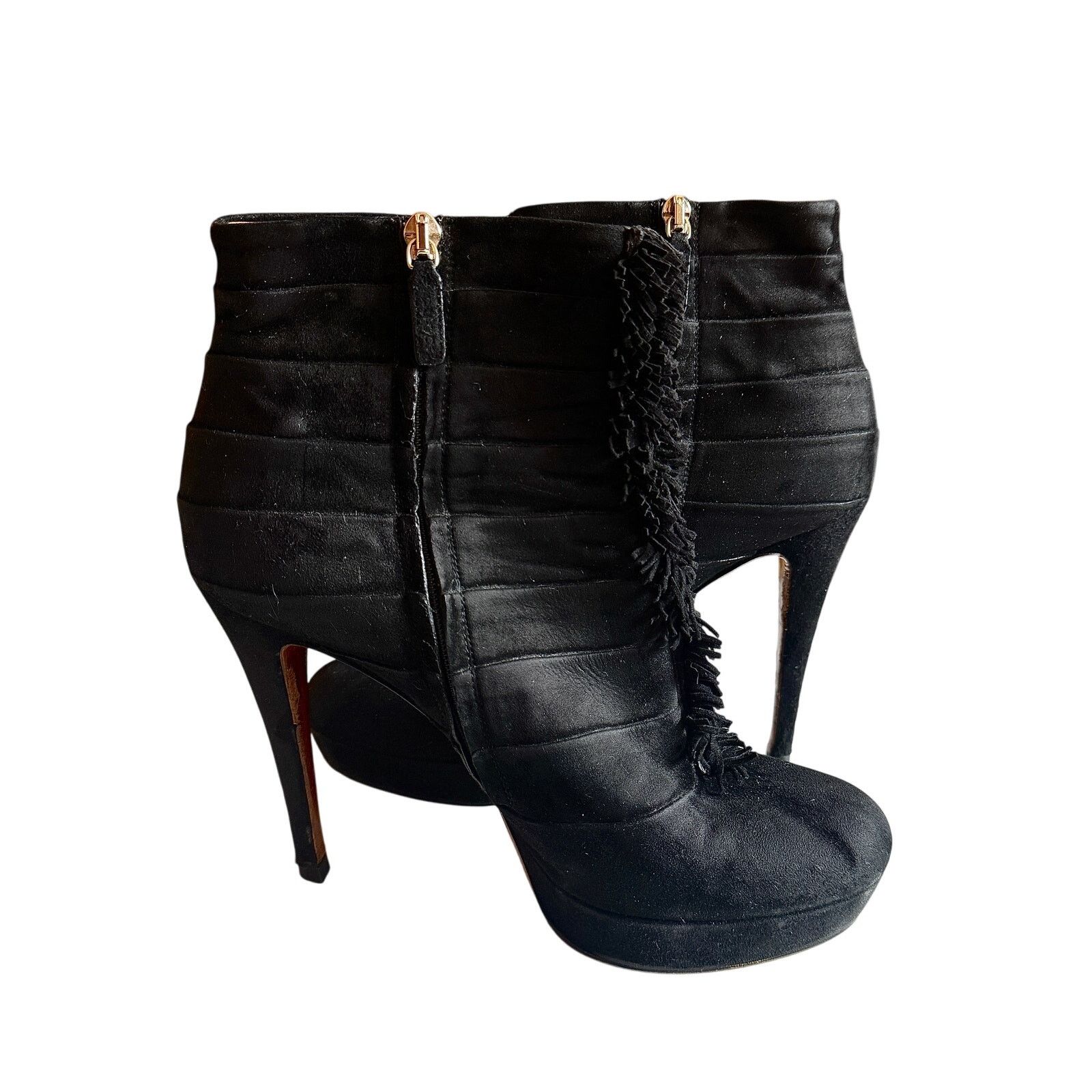 Gucci Gucci Women's Black Suede Fringe Trim Accent Lace-Up Boots Size US 8 / IT 38 - 3 Thumbnail