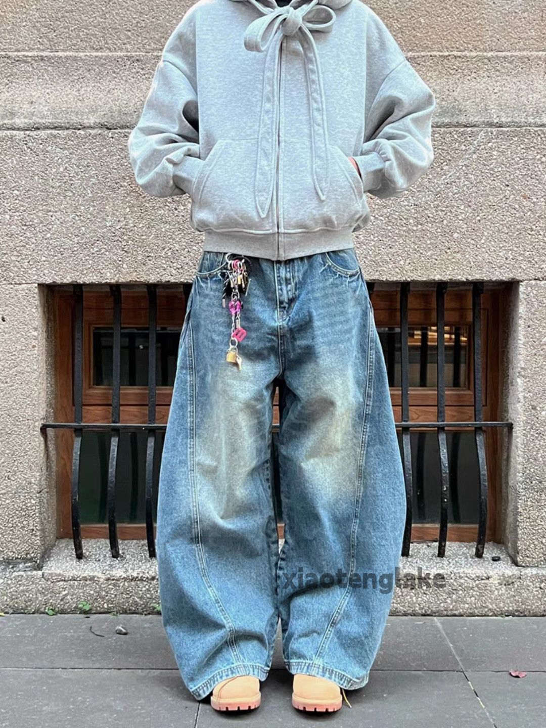 Baggy Hood Jeans Washed Faded Cleanfit Yuppie Loose Hiphop Baggy Jeans