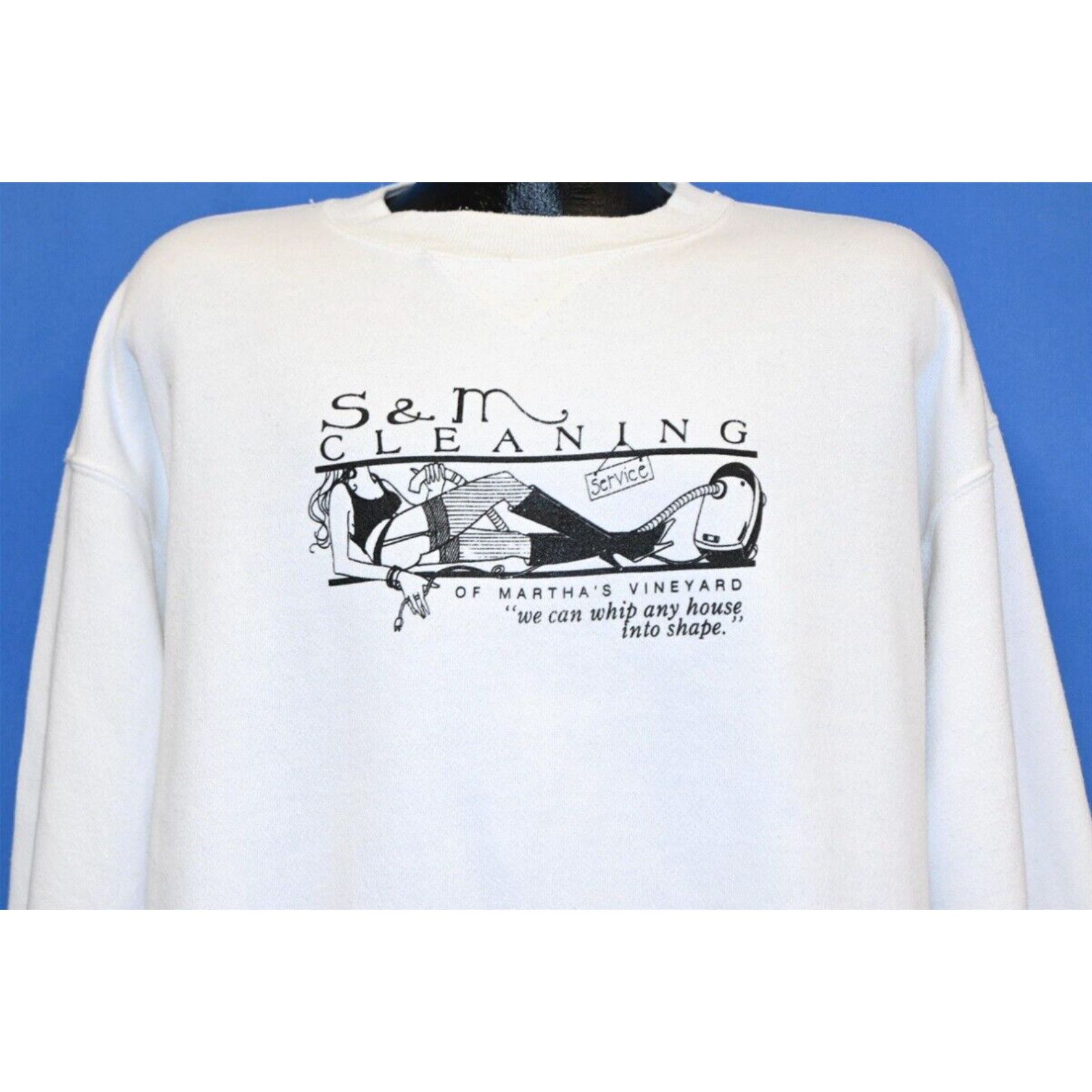 Image of Hanes VTG 80's S&m House Cleaning Service Marthas Vineyard Whip Shape Sweatshirt XL in White, Men's