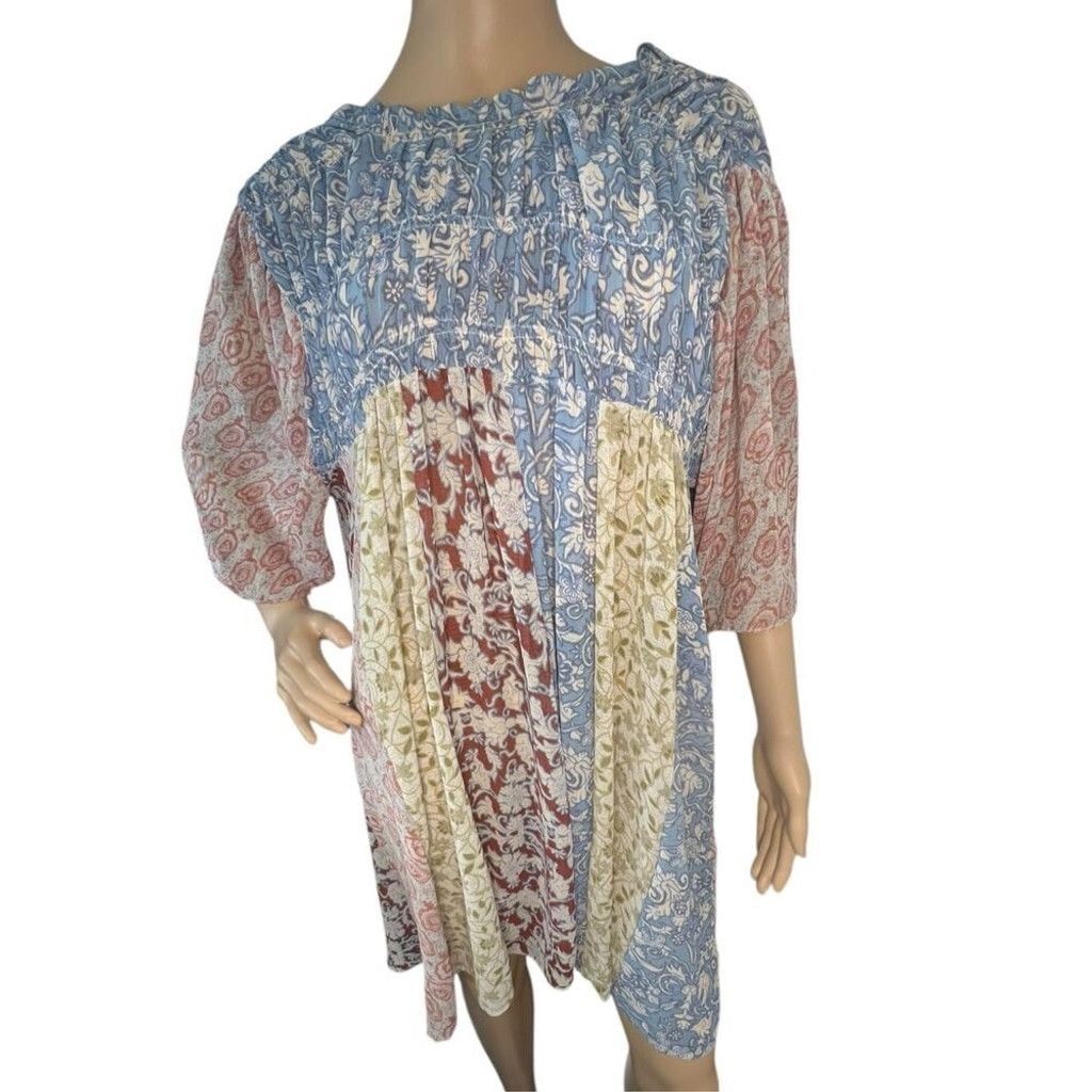 Free People Free People Merrie Mix Print Ruched Top Half Sleeve Tunic Size M / US 6-8 / IT 42-44 - 1 Thumbnail