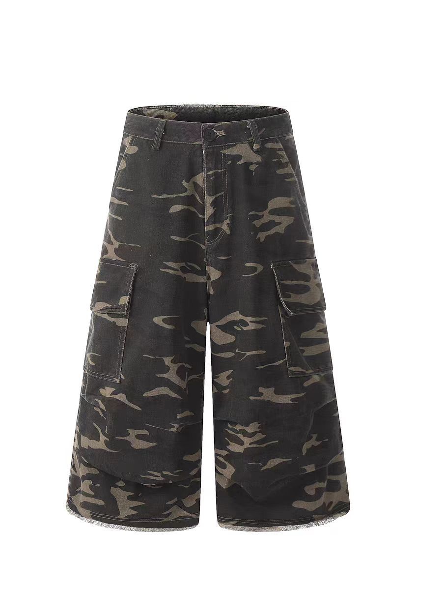 Japanese Brand × Vintage Vintage camouflage fringe workwear baggy casual shorts Size US 33 - 5 Thumbnail