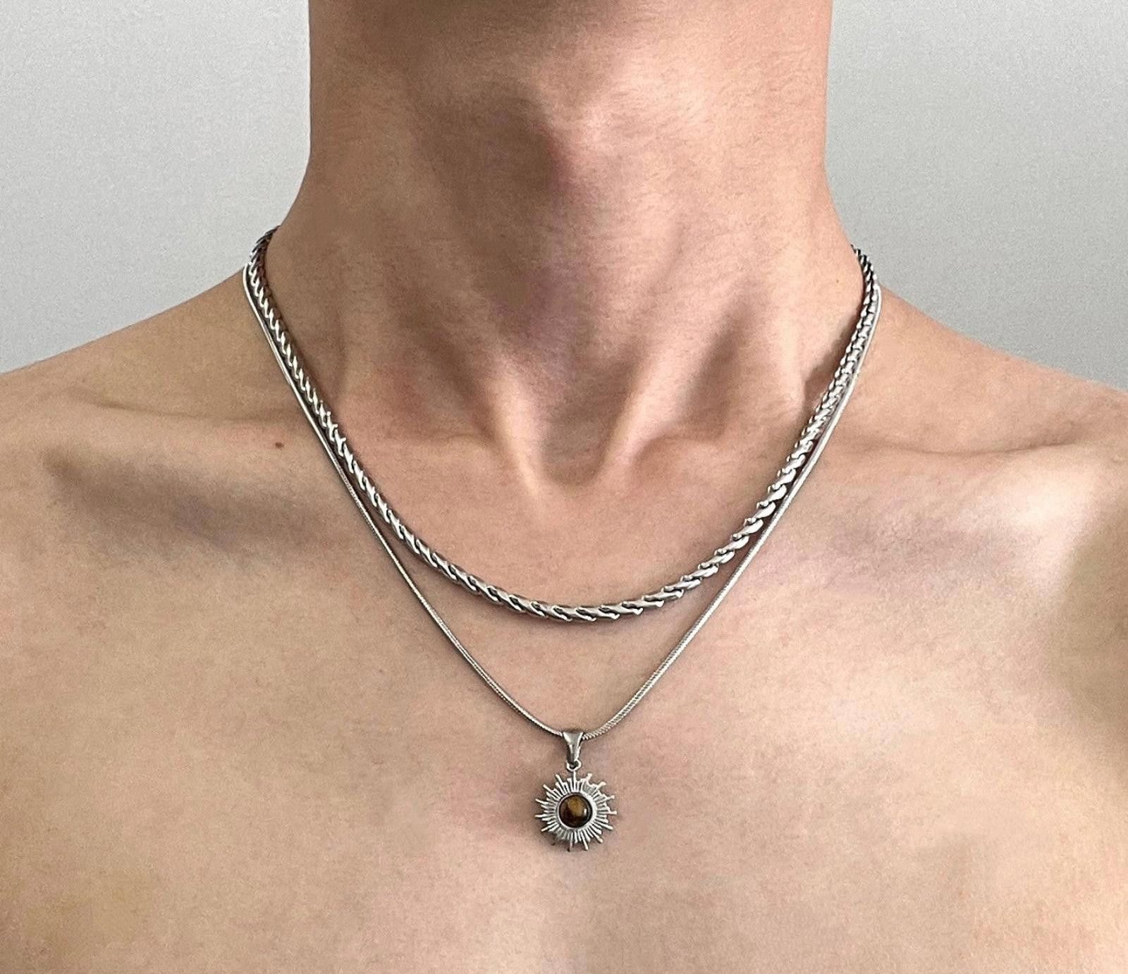 Jewelry Silver Layered Necklace with Sun Pendant Size ONE SIZE - 3 Thumbnail