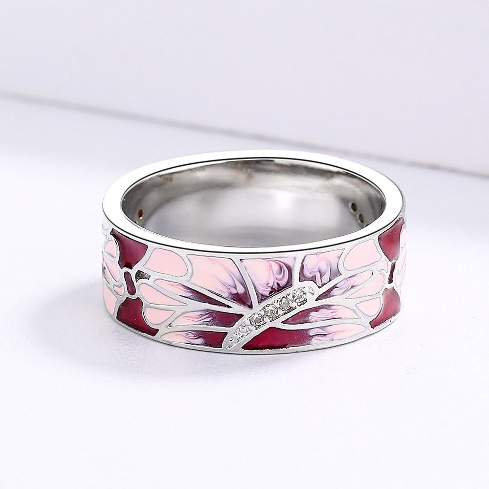 Jewelry Elegant Pink Peach Handmade Enamel Ring Size ONE SIZE - 3 Thumbnail