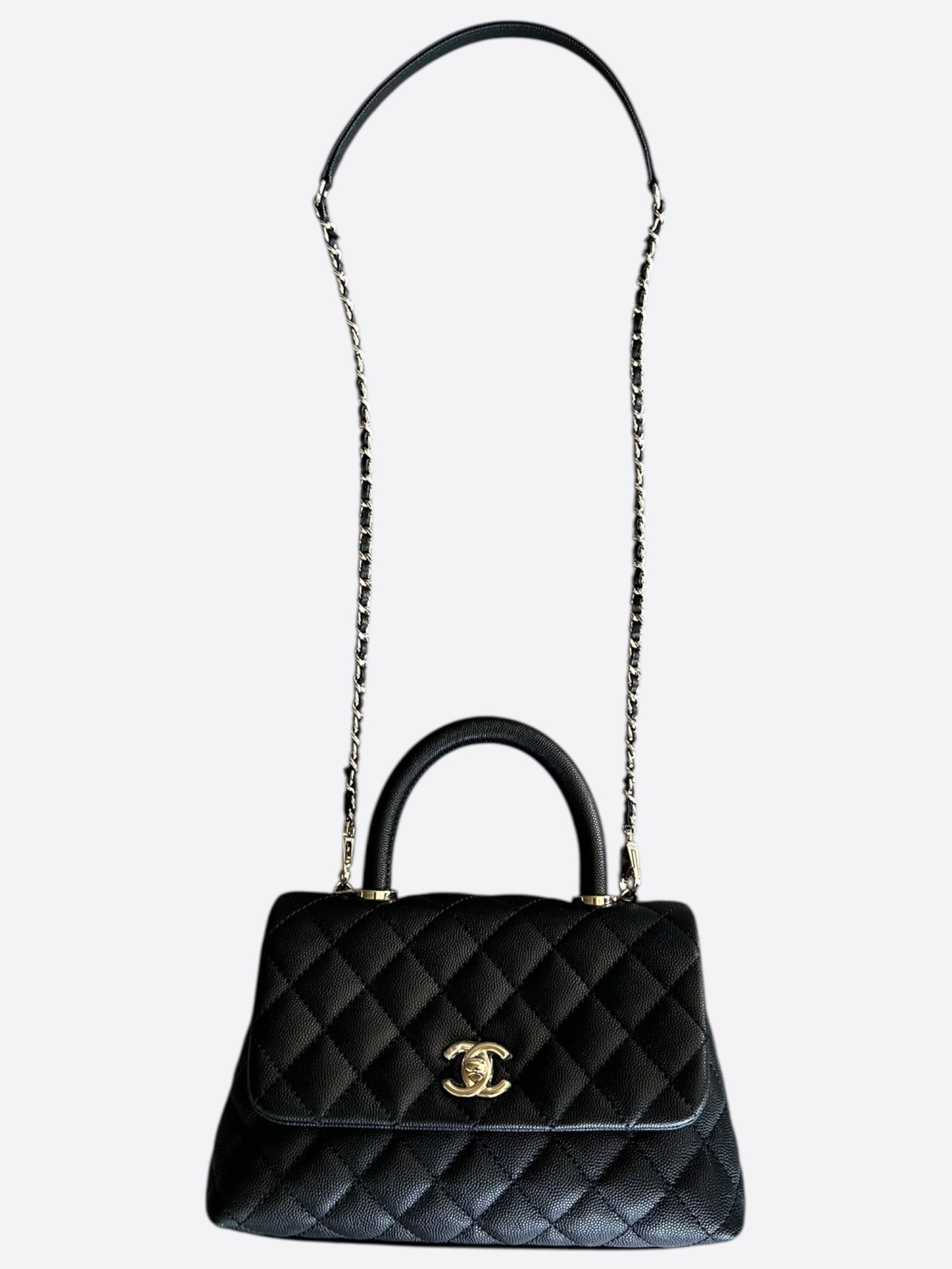 Chanel Black Quilted Caviar Coco Small Top Handle Bag, Women's