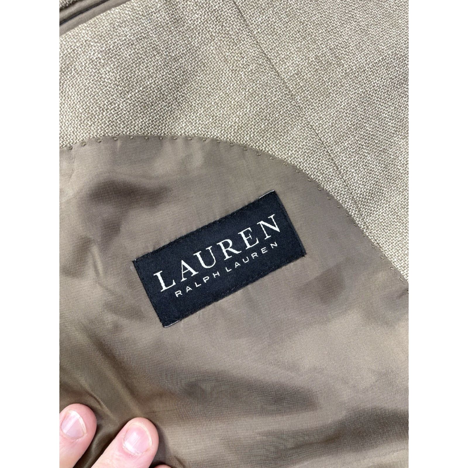 Ralph Lauren Lauren Ralph Lauren Blazer Men 46R Tan Linen Polyester Rayon Blend Plaid Two-Button Single-Breasted Notch Lapel Jacket Size 46R - 3 Thumbnail