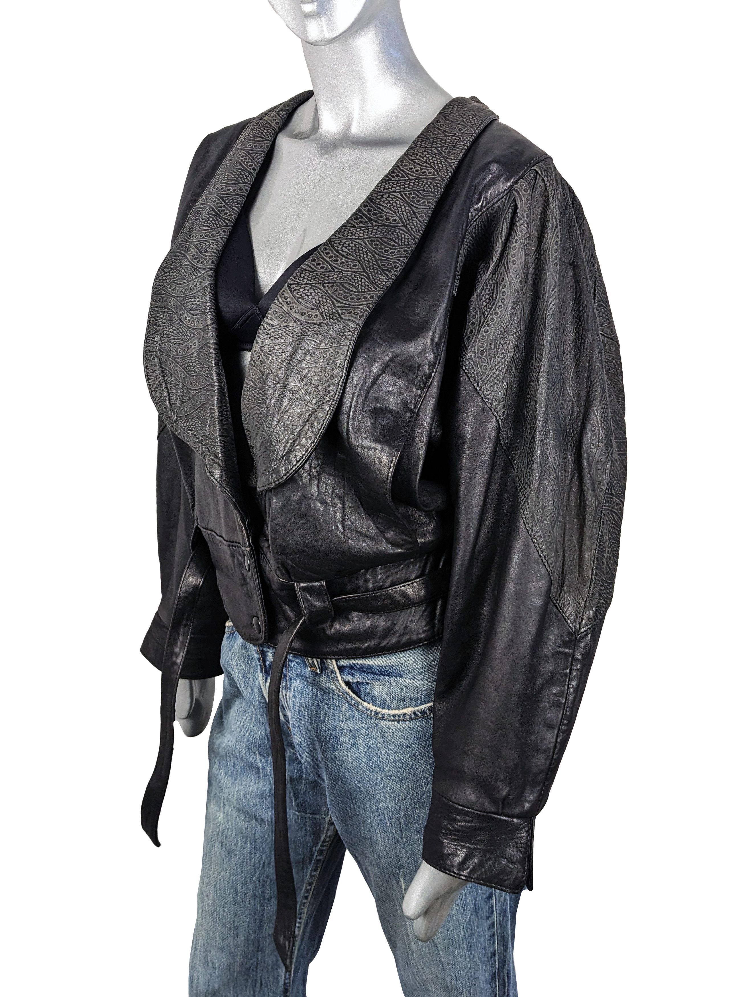 Vintage Vintage British Black Leather Batwing Jacket 80s Oversized Size M / US 6-8 / IT 42-44 - 9 Thumbnail