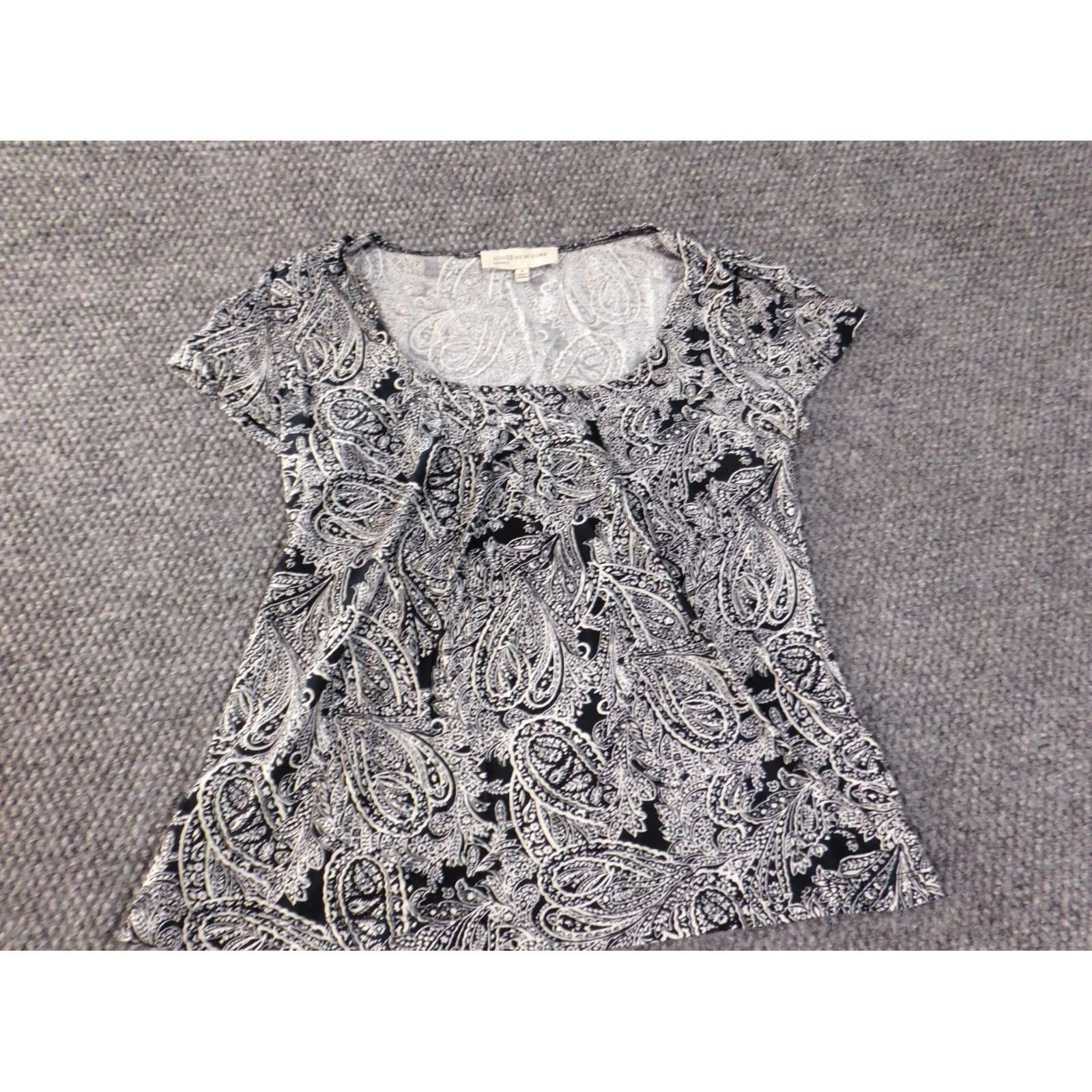 Jones New York Jones New York Blouse Womens S Black Paisley Cotton Rayon Pullover Cap Sleeve Round Neck Casual Basic Classic Stretch Size S / US 4 / IT 40 - 4 Thumbnail