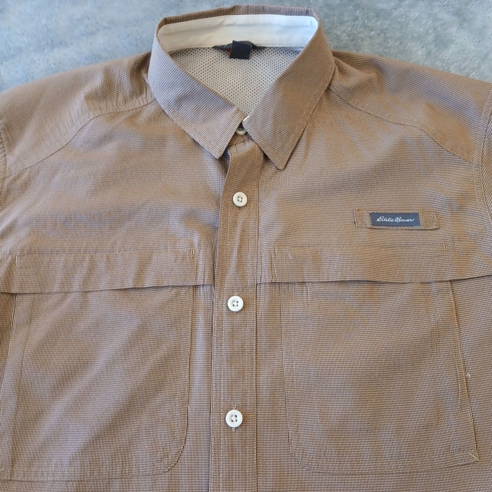 Eddie Bauer Eddie Bauer Sport Shop Shirt Mens Medium Beige Micro Check Long Sleeve Button-Up Breathable Pockets Roll Tab Collar Down Vintage No Size US M / EU 48-50 / 2 - 3 Thumbnail