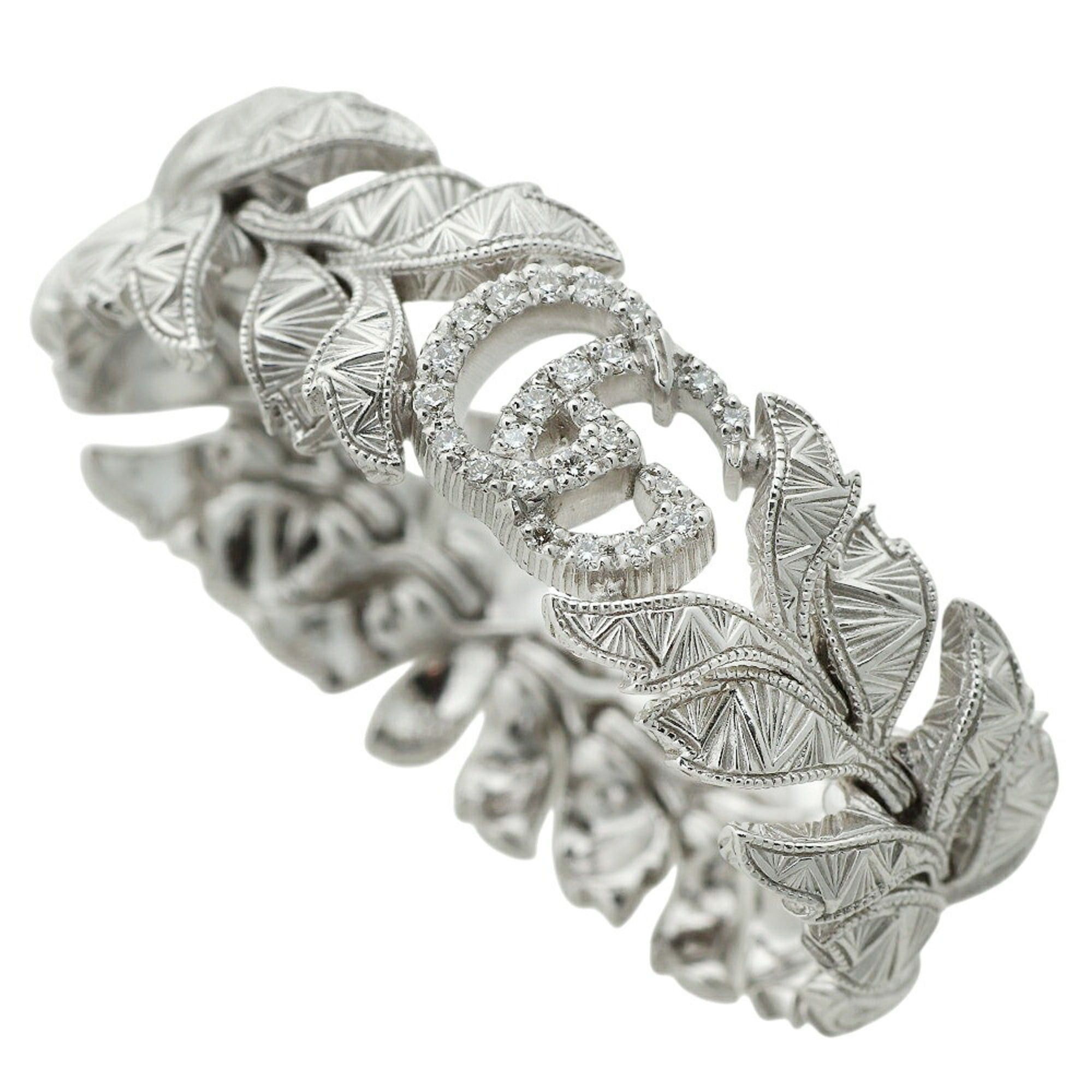 Gucci Gucci Flora Ring, approximately 6.6g, 18K White Gold, with small diamonds, size #11 (approximately US 10). Size ONE SIZE - 1 Thumbnail