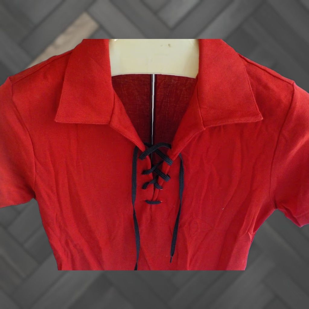 Ralph Lauren Ralph Lauren Short Sleeve Lace Up T-Shirt Red Slim Fit Large Women's Top Size L / US 10 / IT 46 - 1 Thumbnail