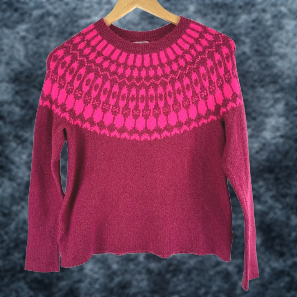 J.Crew J.Crew Fair Isle Crewneck Sweater Extra-Soft Pink Necklace Burgundy Womens XS Size XS / US 0-2 / IT 36-38 - 1 Thumbnail