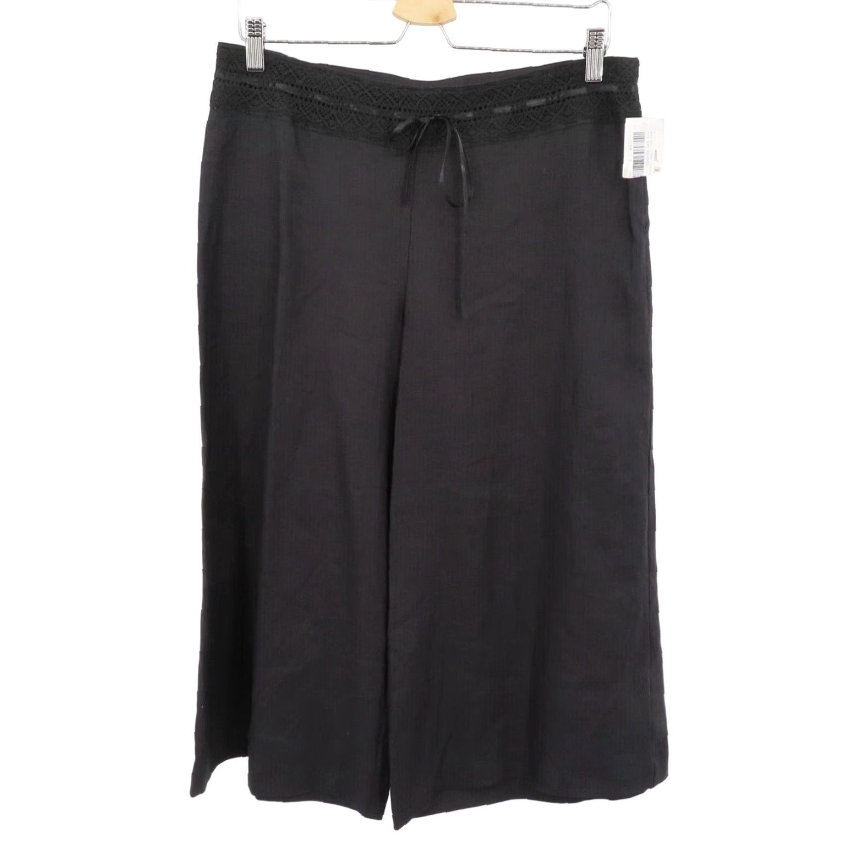 Vintage Edward Womens 8 Black Crocheted Linen Wide Leg Cropped Capri Pants NEW Size 30" / US 8 / IT 44 - 2 Thumbnail