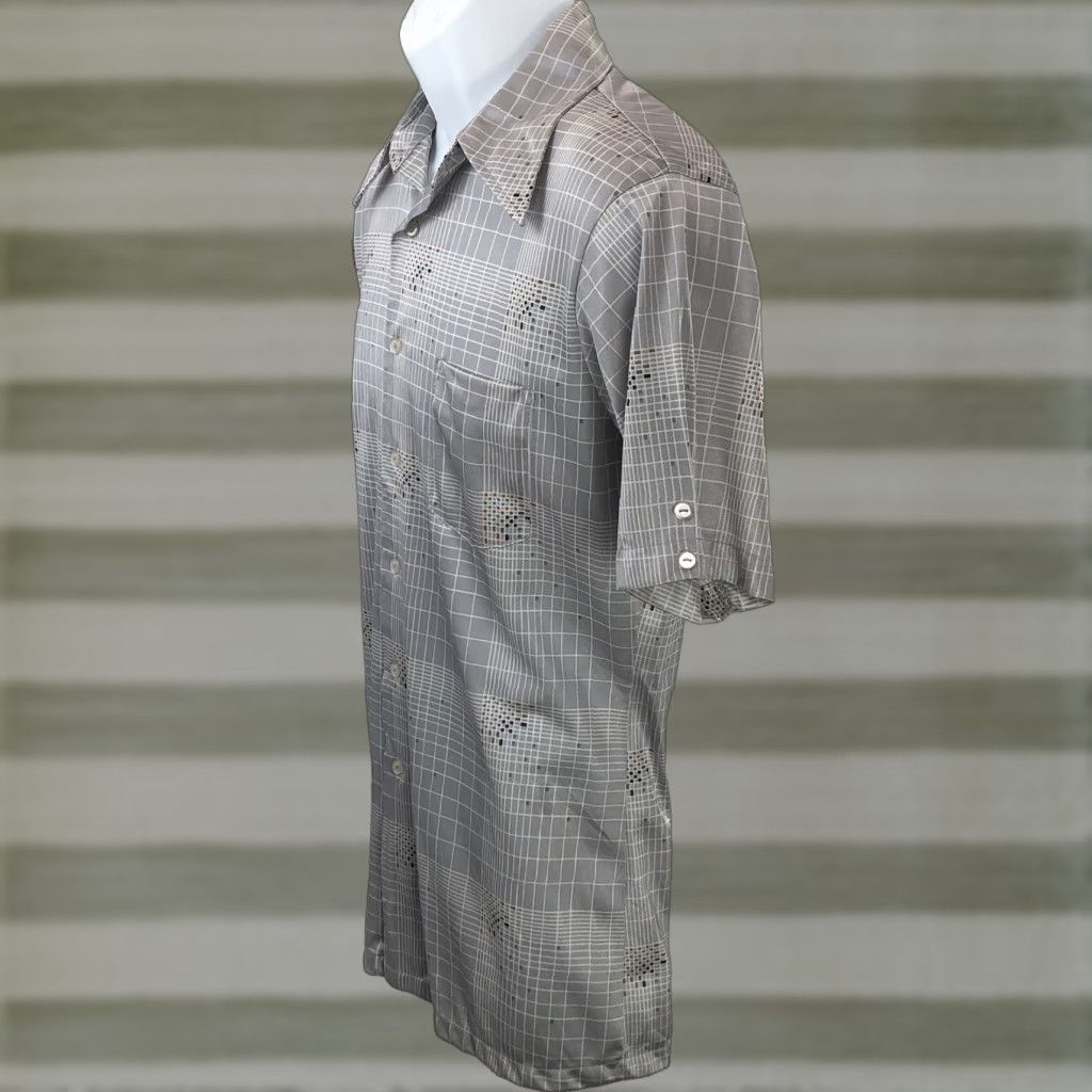 Etro VINTAGE Chemise ButtonUp Shirt M Gray Geo Silky point collar Retro 70s Disco Shirt Mens Size US M / EU 48-50 / 2 - 1 Thumbnail