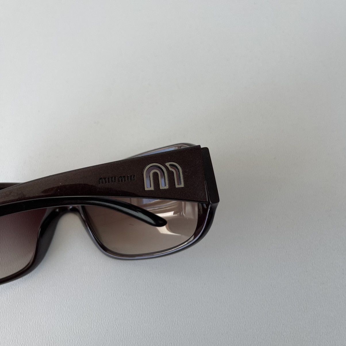 Miu Miu MIU MIU Womenʼs Designer Logo Sunglasses Wrap Brown SMUO8H Size ONE SIZE - 9 Thumbnail