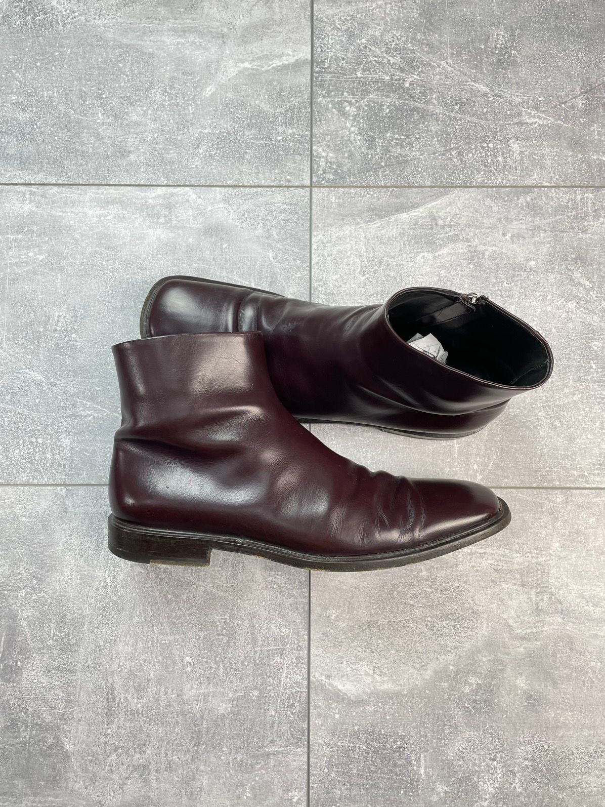 Pre-owned Prada Chelsea Leather Boots In Burgundy