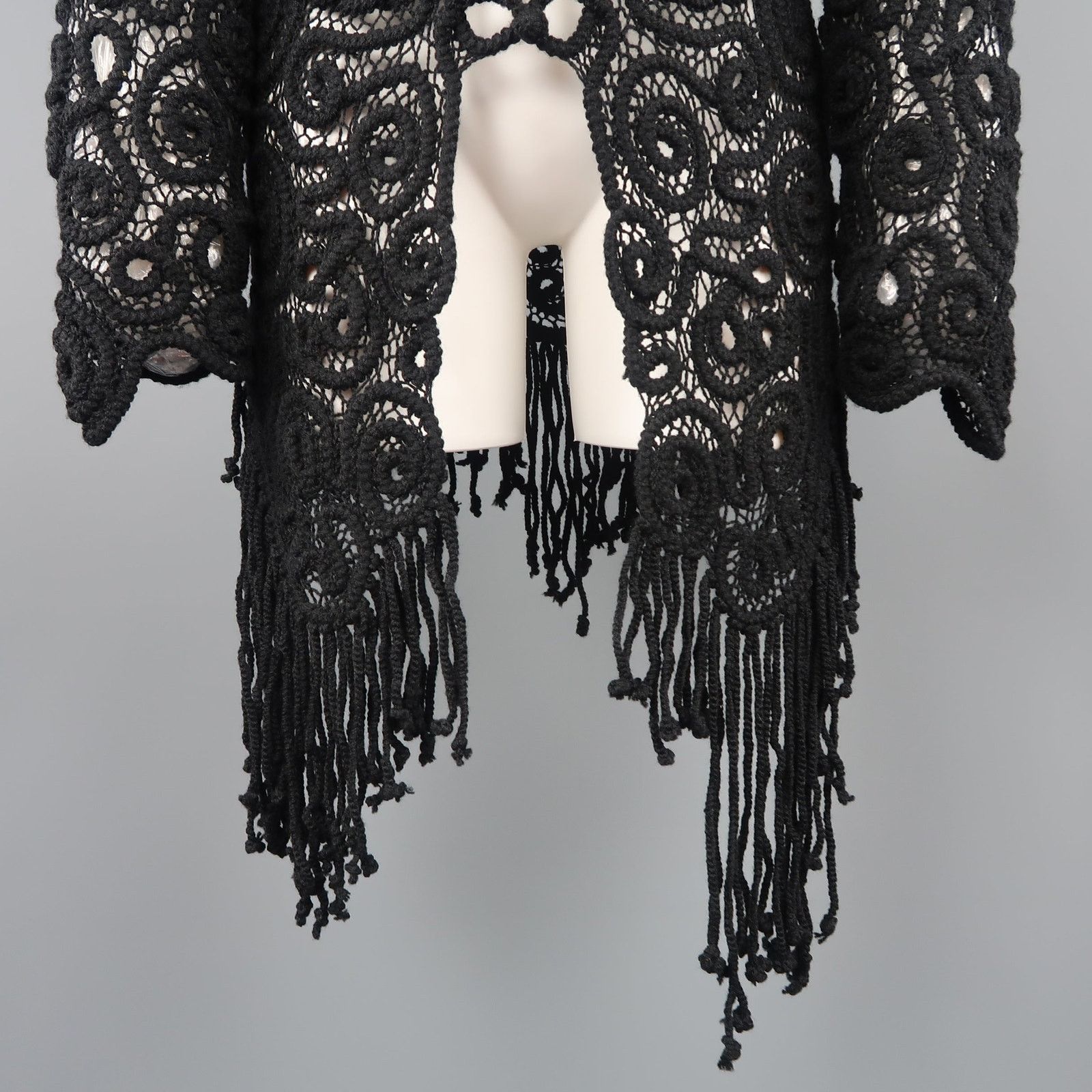 Matsuda MATSUDA Size M Black Wool Crochet Fringe Cardigan Size M / US 6-8 / IT 42-44 - 4 Thumbnail