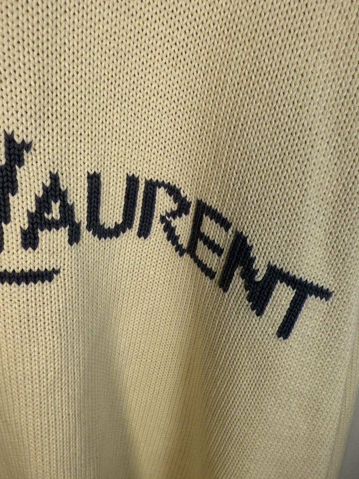Yves Saint Laurent Cream YSL Sweater Knit Big Logo Turtleneck y2k Sweatshirt Size US L / EU 52-54 / 3 - 10 Thumbnail