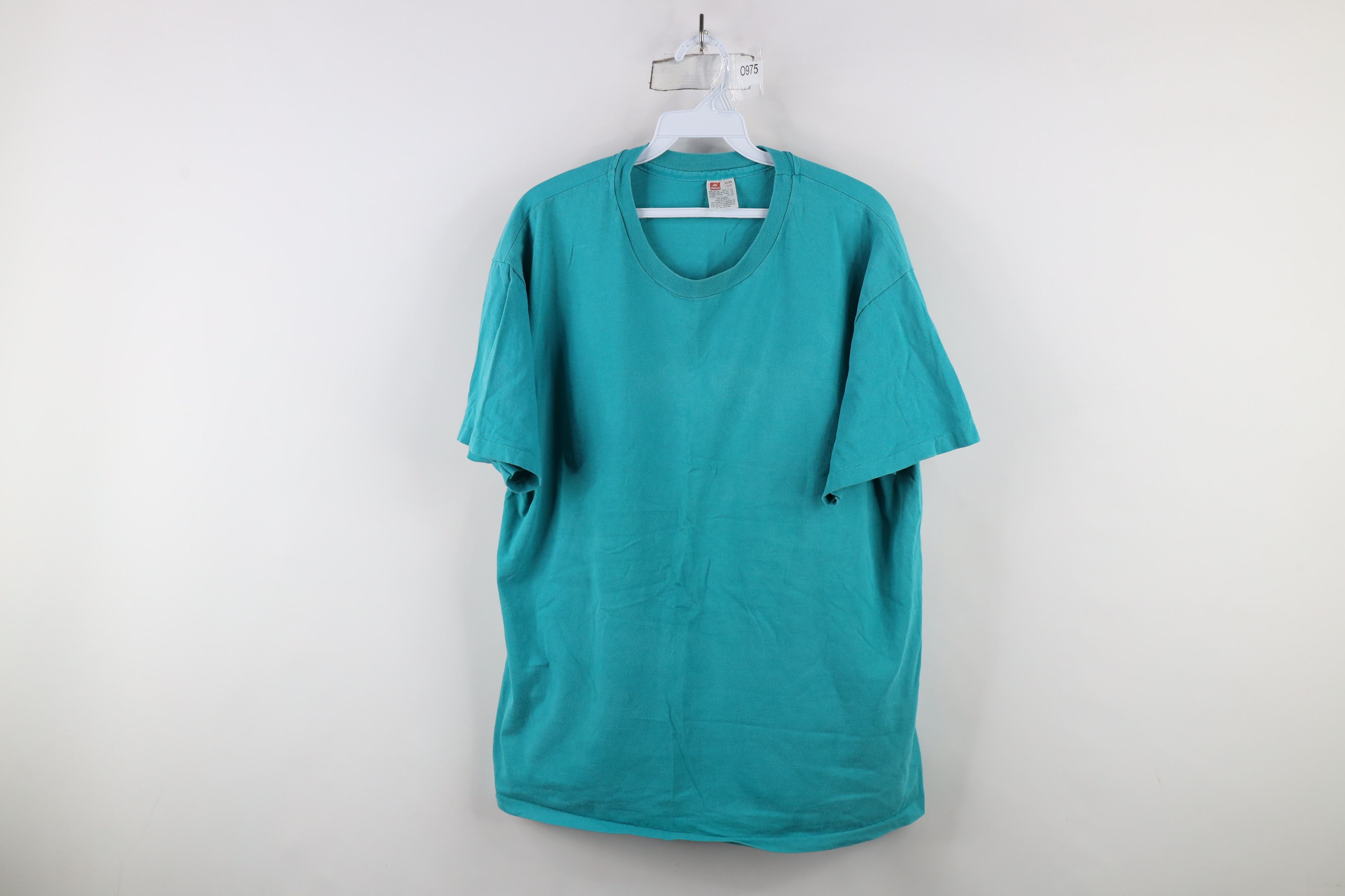 Vintage Vintage 90s Streetwear Distressed Blank Cotton T-Shirt Teal Size US XL / EU 56 / 4 - 1 Thumbnail