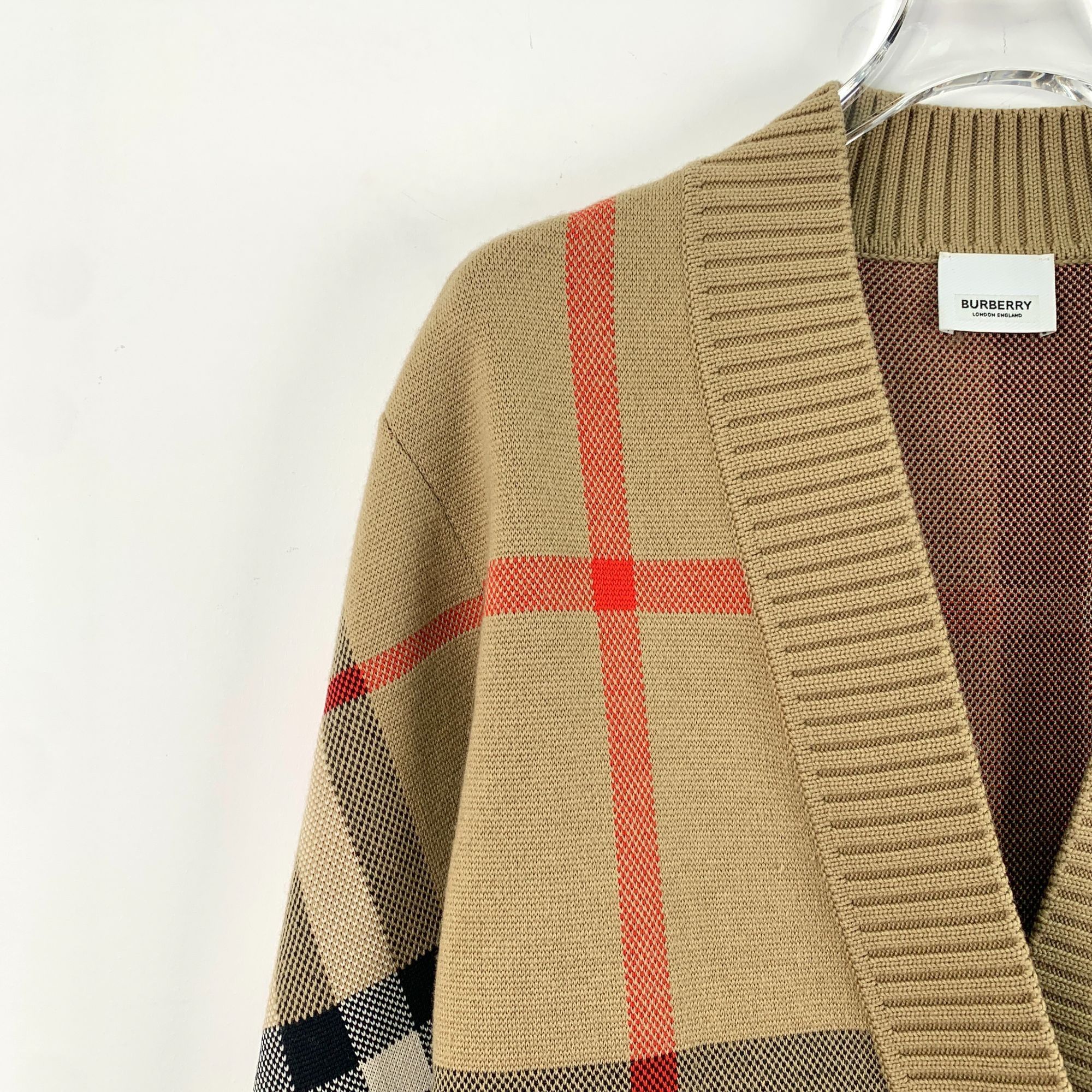Burberry Burberry Womens Beige Checkered Wool-Blend Cardigan Sweater Size S / US 4 / IT 40 - 3 Thumbnail