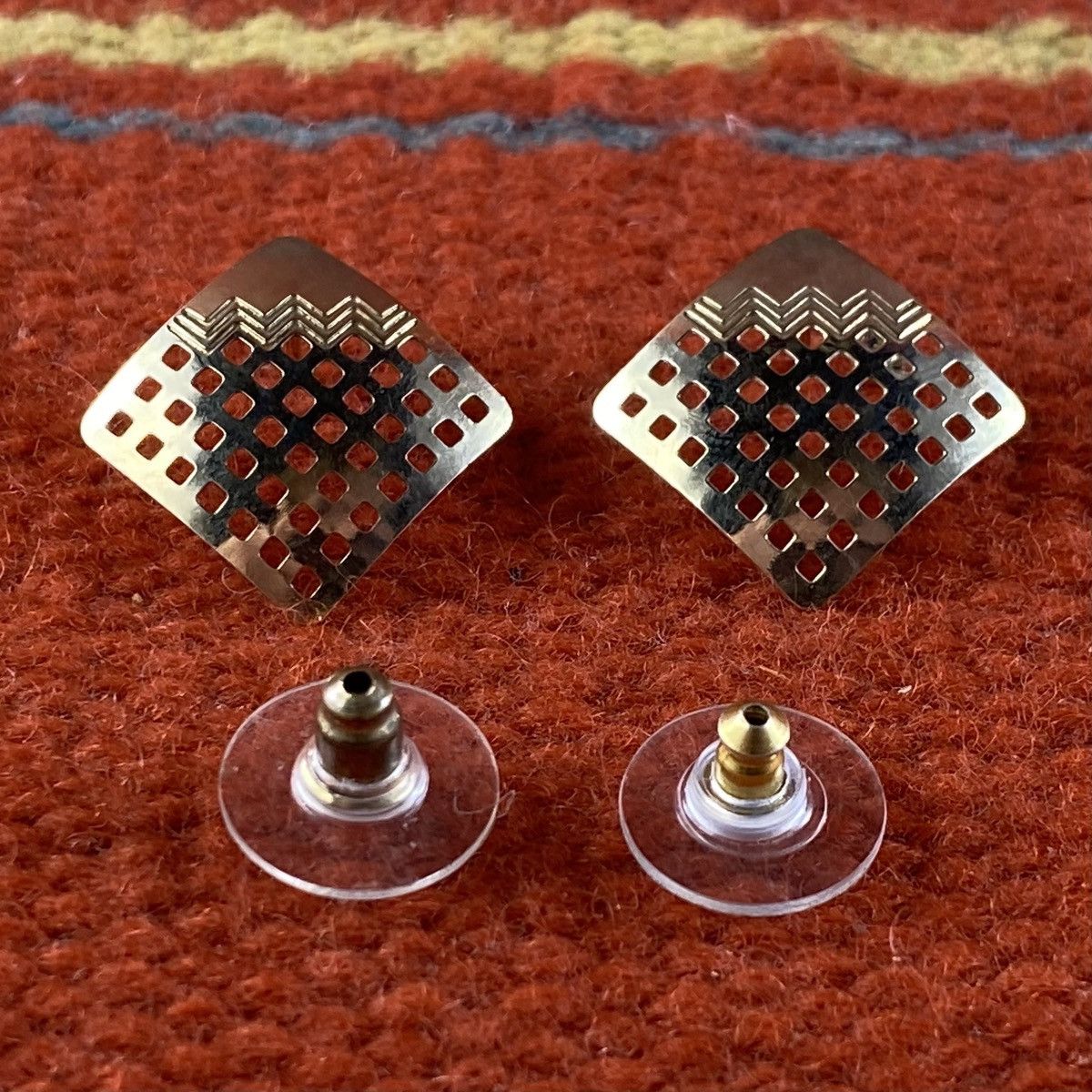 Kapital × Vintage Vtg Southwestern 14K Gold Geometric Square Aztec Earrings Size ONE SIZE - 3 Thumbnail