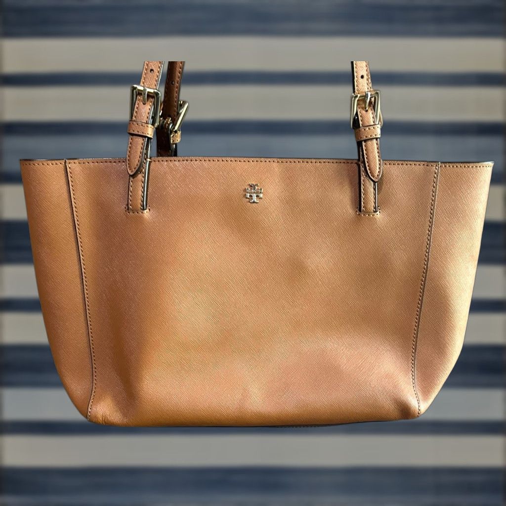 Tory Burch Tory Burch York Brown Leather Double Handles Tote Shoulder Bag Women Purse Read Read damage to handles Read Size ONE SIZE - 1 Thumbnail