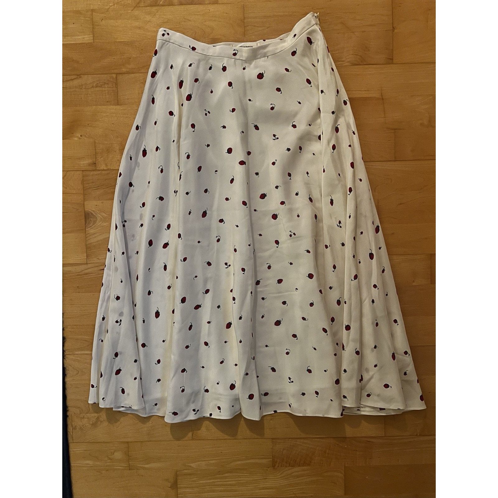 chinti and parker strawberry print skirt White Midi Silk 4