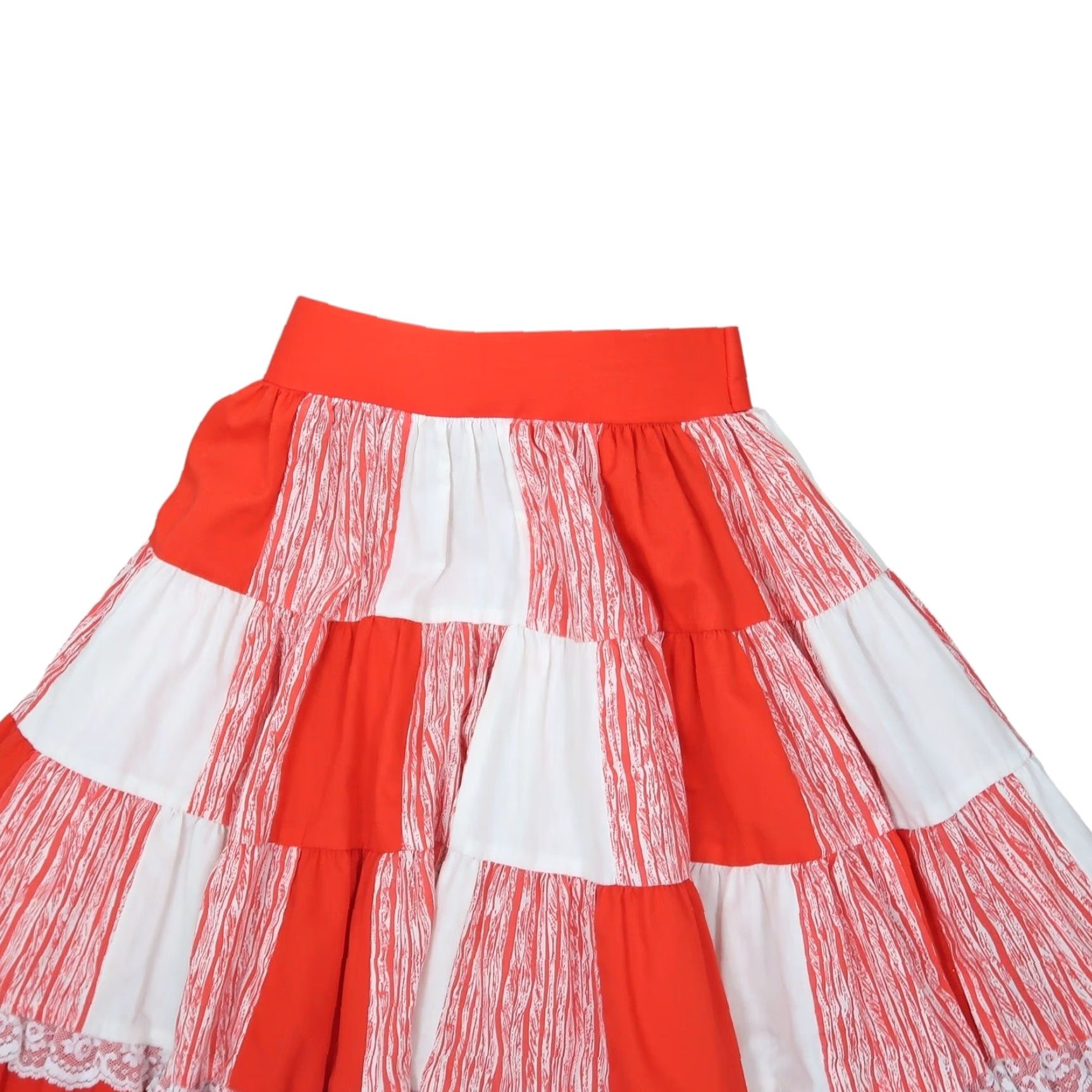 Vintage VINTAGE 70s Red White Check Print Full Midi Square Dance Skirt S Women Size 28" / US 6 / IT 42 - 2 Thumbnail