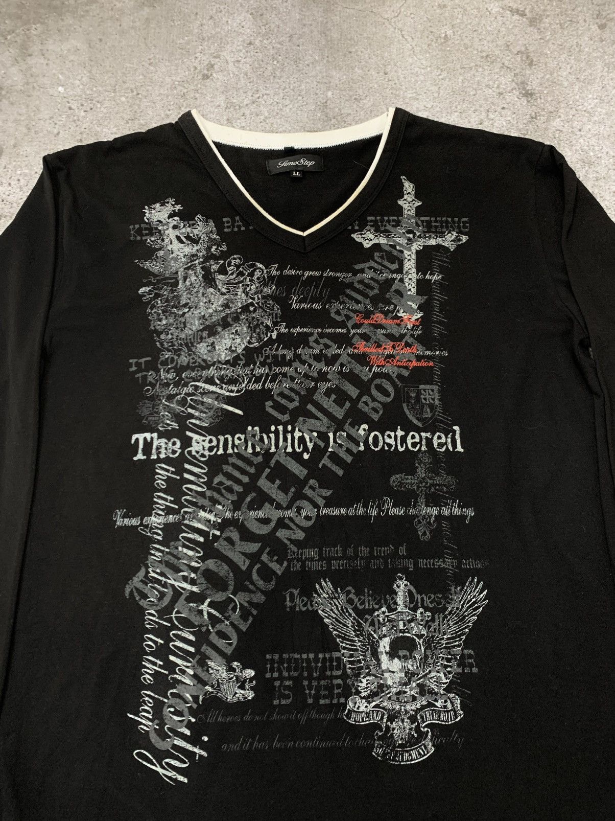 Japanese Brand Y2k Longsleeve Time Step Cross Vneck Size US L / EU 52-54 / 3 - 2 Thumbnail
