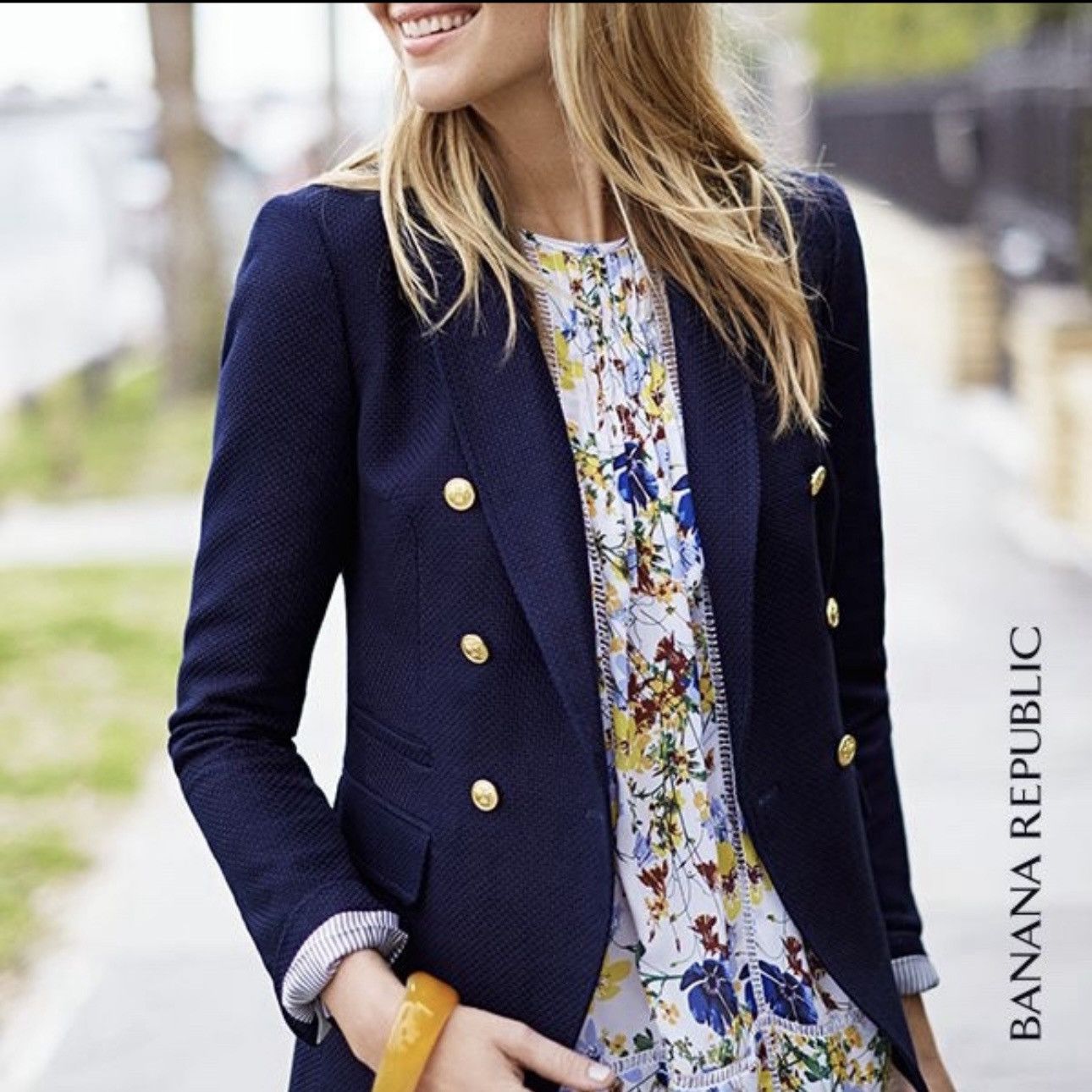 Banana Republic BANANA REPUBLIC Navy Nautical Basketweave Blazer Jacket Size M / US 6-8 / IT 42-44 - 3 Thumbnail