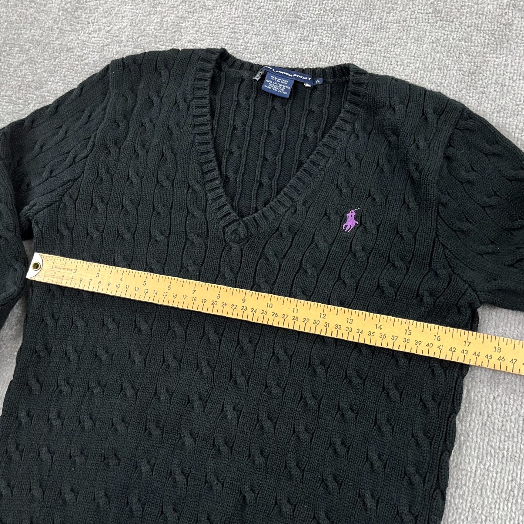 Polo Ralph Lauren Ralph Lauren Sport Sweater Women L Black Cable Knit V-Neck Pullover Classic Preppy Size L / US 10 / IT 46 - 5 Thumbnail