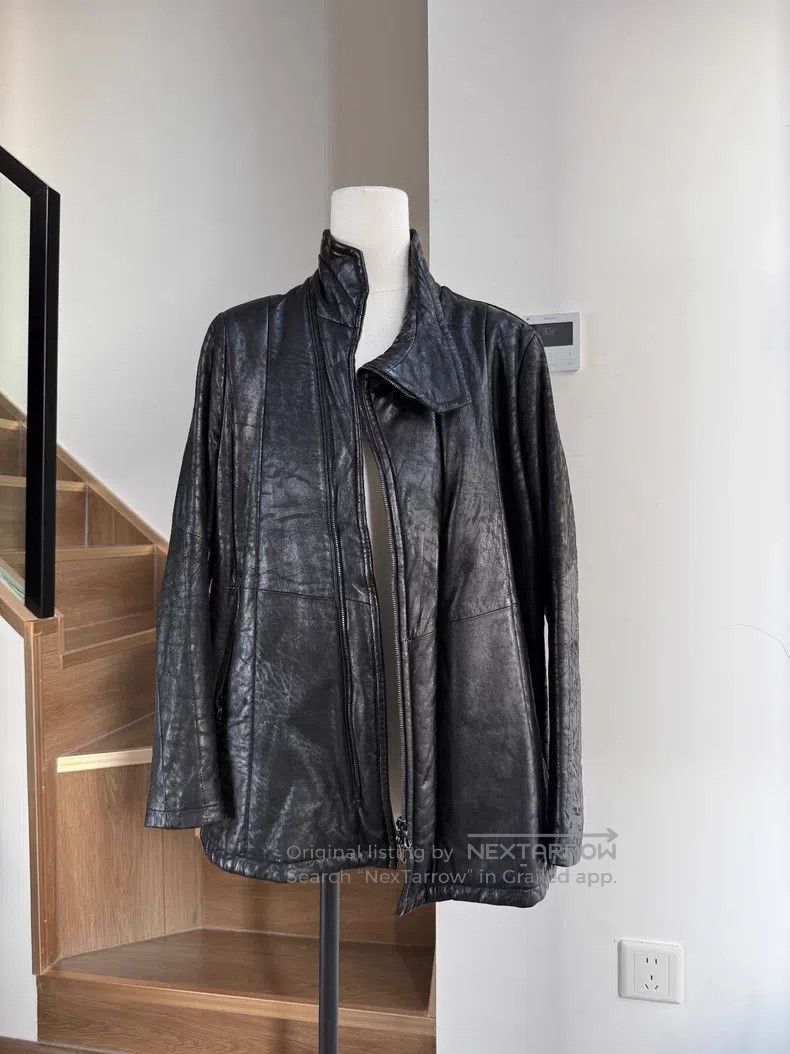 Julius Oversized Lapel Distressed Filled Cotton Sheepskin