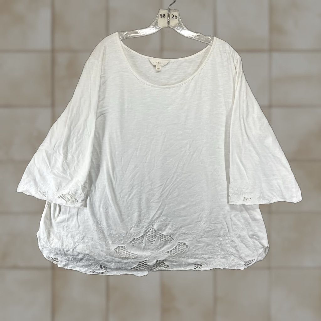 Vintage Women’s Plus Size Jersey Top Blouse 2X White Breathable Cotton Casual Short Sleeve Size XXL / US 16-18 / IT 52-54 - 1 Thumbnail