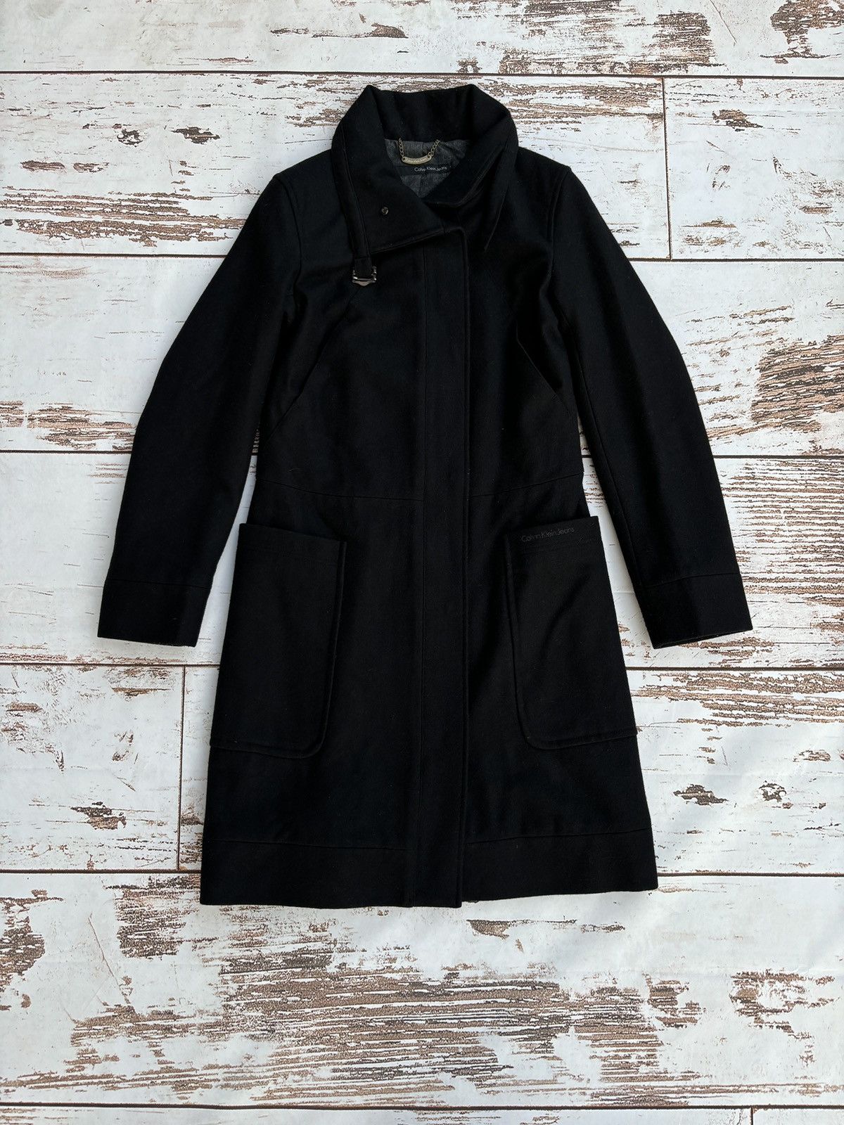 image of Calvin Klein Jeans Wool Coat in Black, Women's (Size Small)