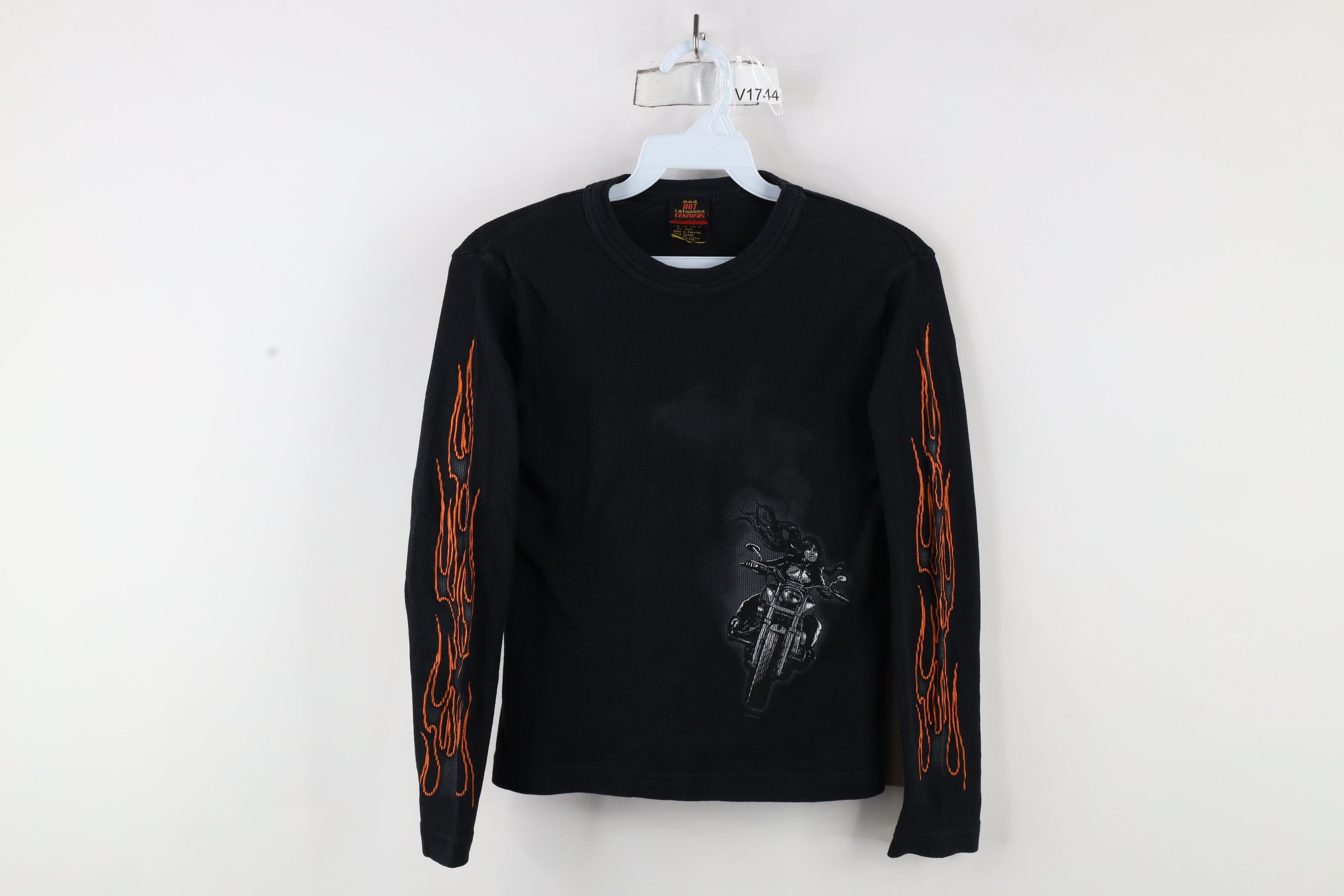 Vintage Vintage Y2K Flames Motorcycle Thermal Knit T-Shirt Black Size S / US 4 / IT 40 - 1 Thumbnail