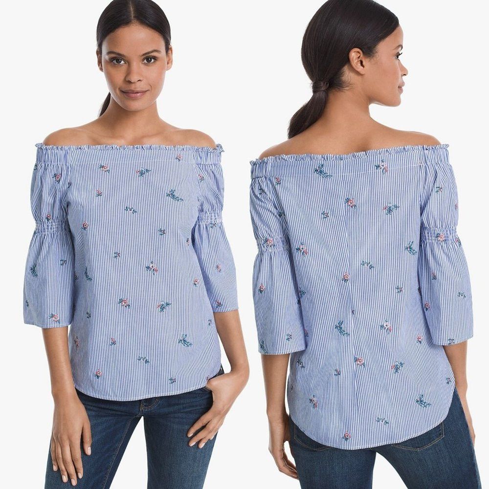 White House Black Market NWT New $99 White House Black Market Embroidered Off-The-Sh Size S / US 4 / IT 40 - 1 Thumbnail