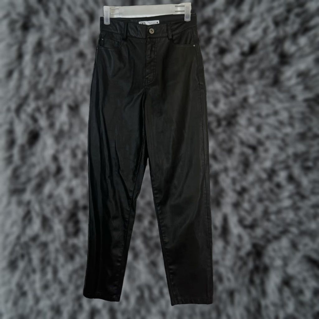 Zara ZARA Black Faux Leather High-Rise Skinny Pants Women's 2 5-Pocket Jeans Style Size 26" / US 2 / IT 38 - 1 Thumbnail
