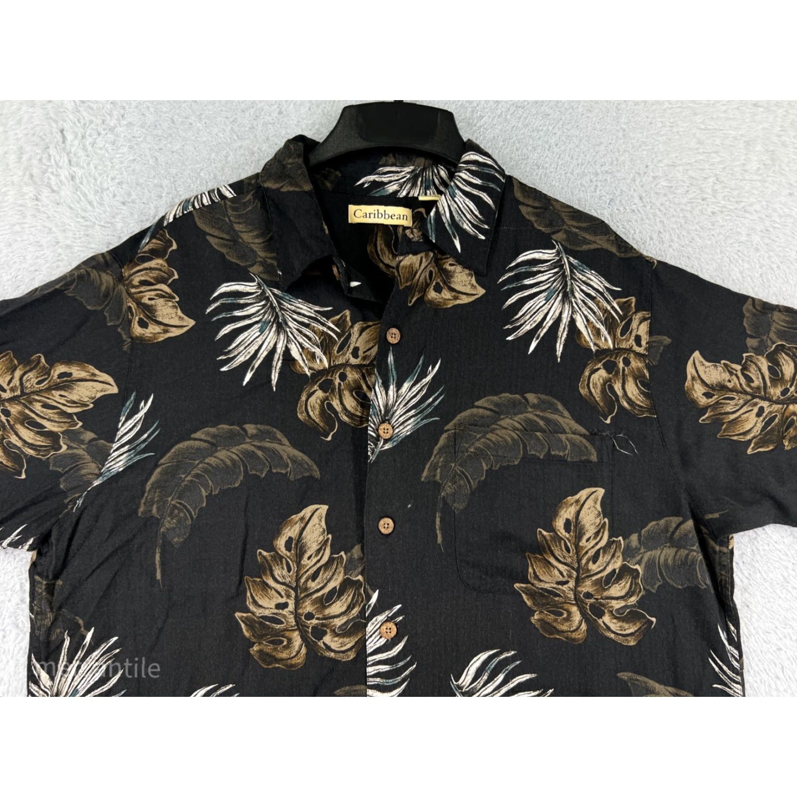 Vintage Caribbean Men Shirt Large Black Palm Leaf Print Button-Up Hawaiian 100% Rayon Vintage No Size US L / EU 52-54 / 3 - 4 Thumbnail