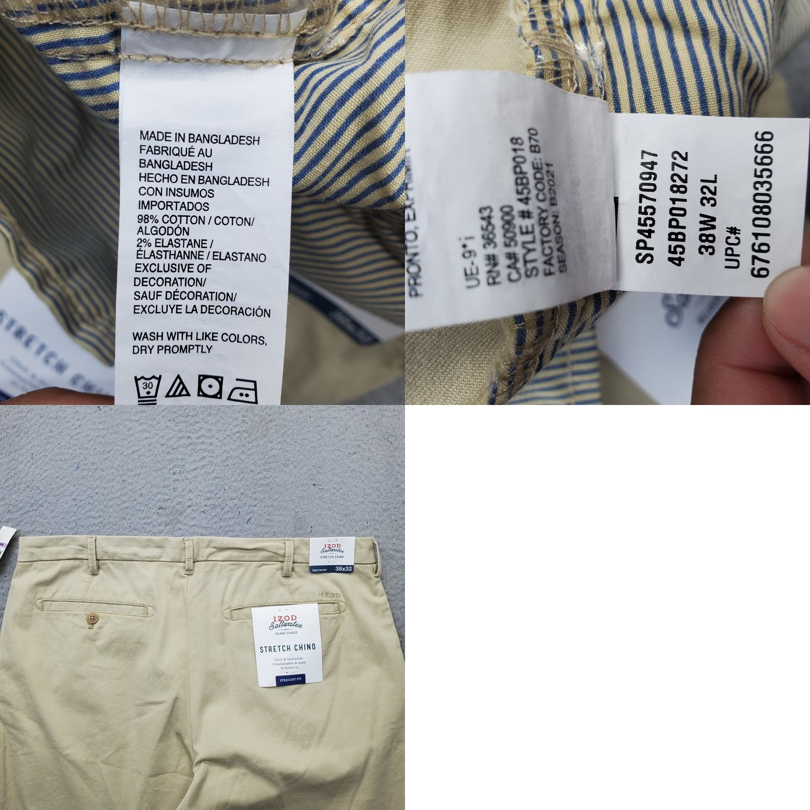 Izod IZOD Mens Chino Pants Straight Leg Flat Front 38 Tan Stretch Classic Fit Mens Size 38 Tan Chino Pants Size US 38 / EU 54 - 8 Thumbnail