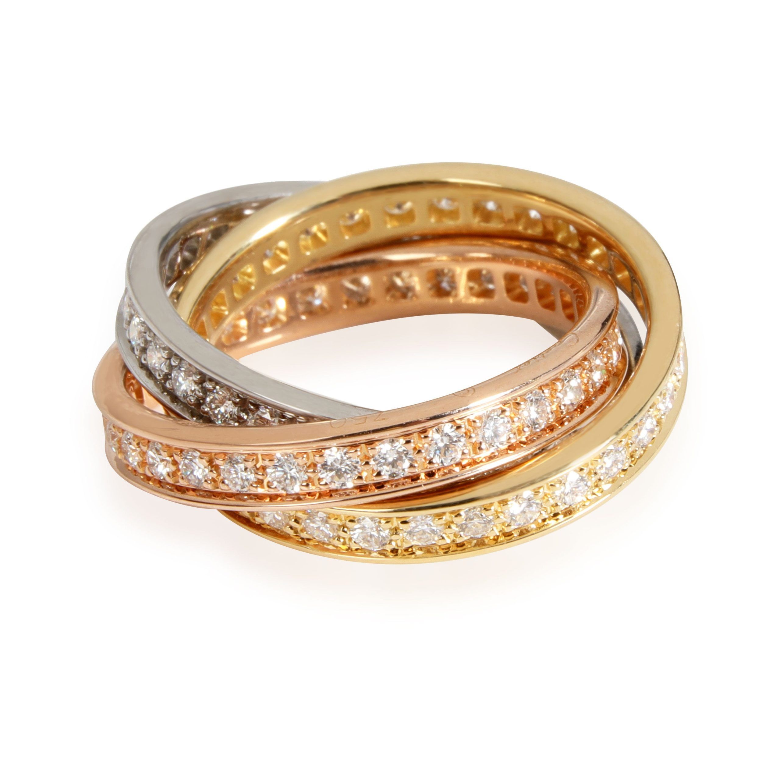 image of Cartier Trinity Diamond Band In 18K 3 Tone Gold 1.55 Ctw, Women's