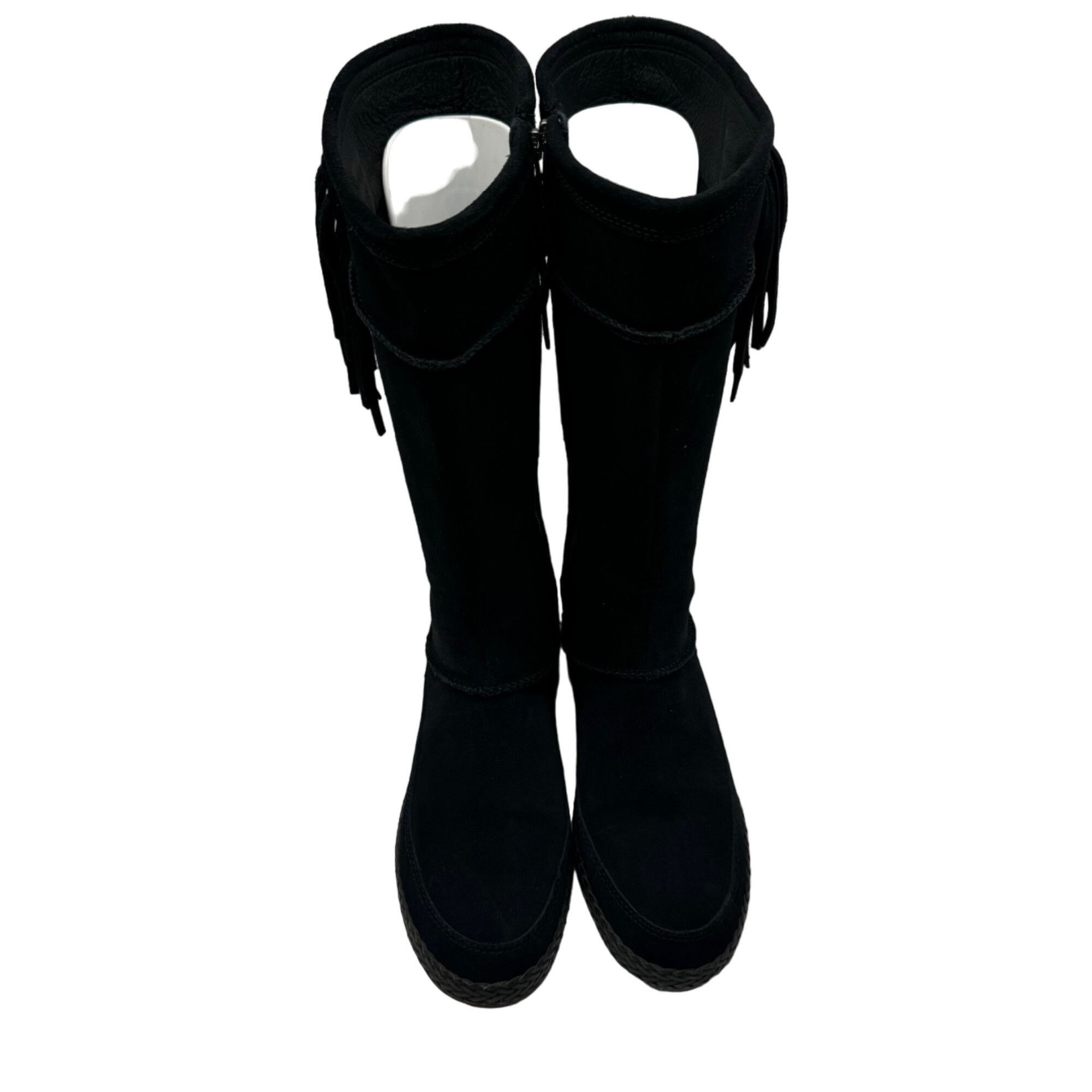 Ugg UGG Emerie Black Suede Leather Knee High Tassle Boot Moccasi Size US 9.5 / IT 39.5 - 3 Thumbnail