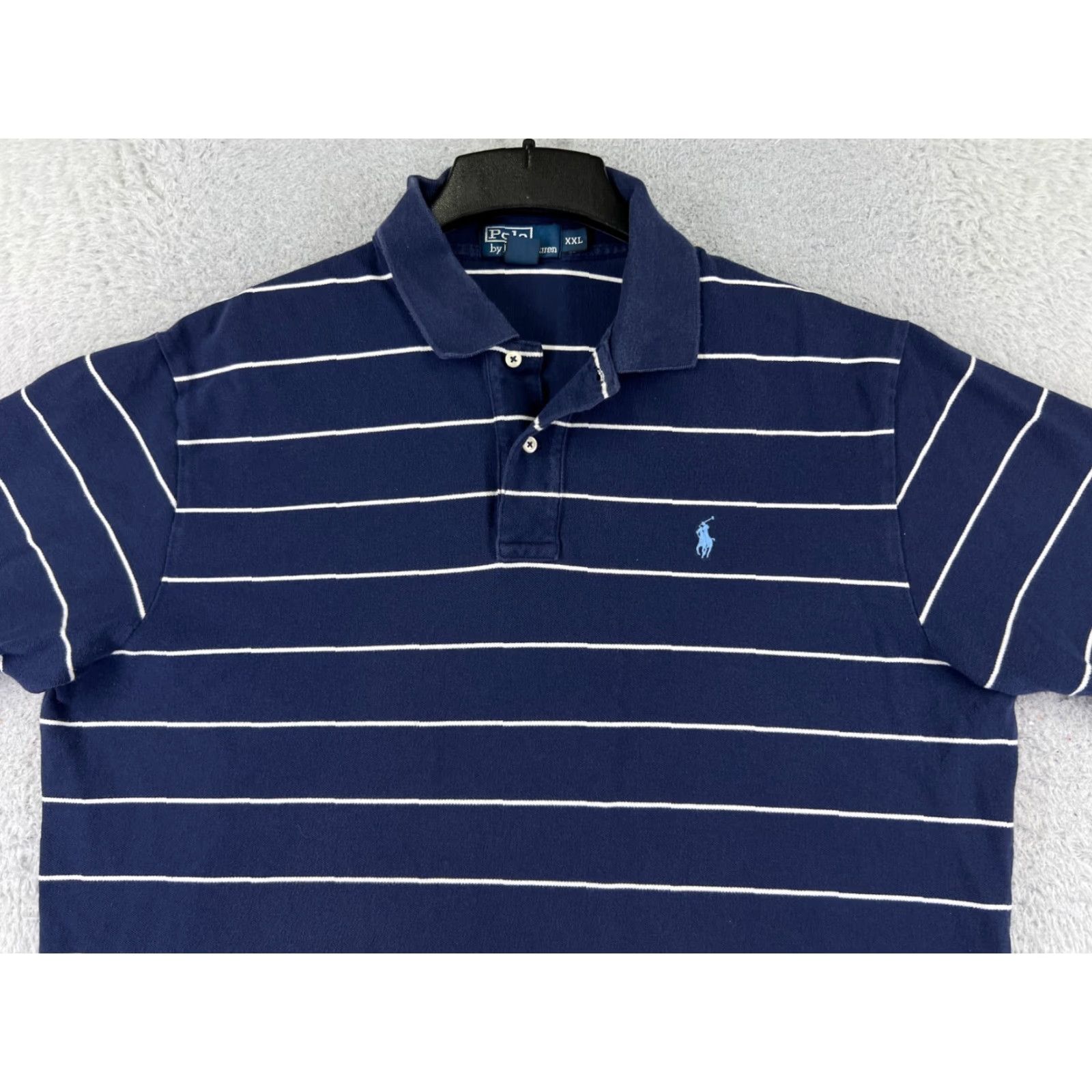 Ralph Lauren VINTAGE Ralph Lauren Polo Shirt Men 2XL Blue Stripe 100% Cotton Knit Polo Shirt Mens Regular Blue Stripe 2XL Size US XXL / EU 58 / 5 - 4 Thumbnail