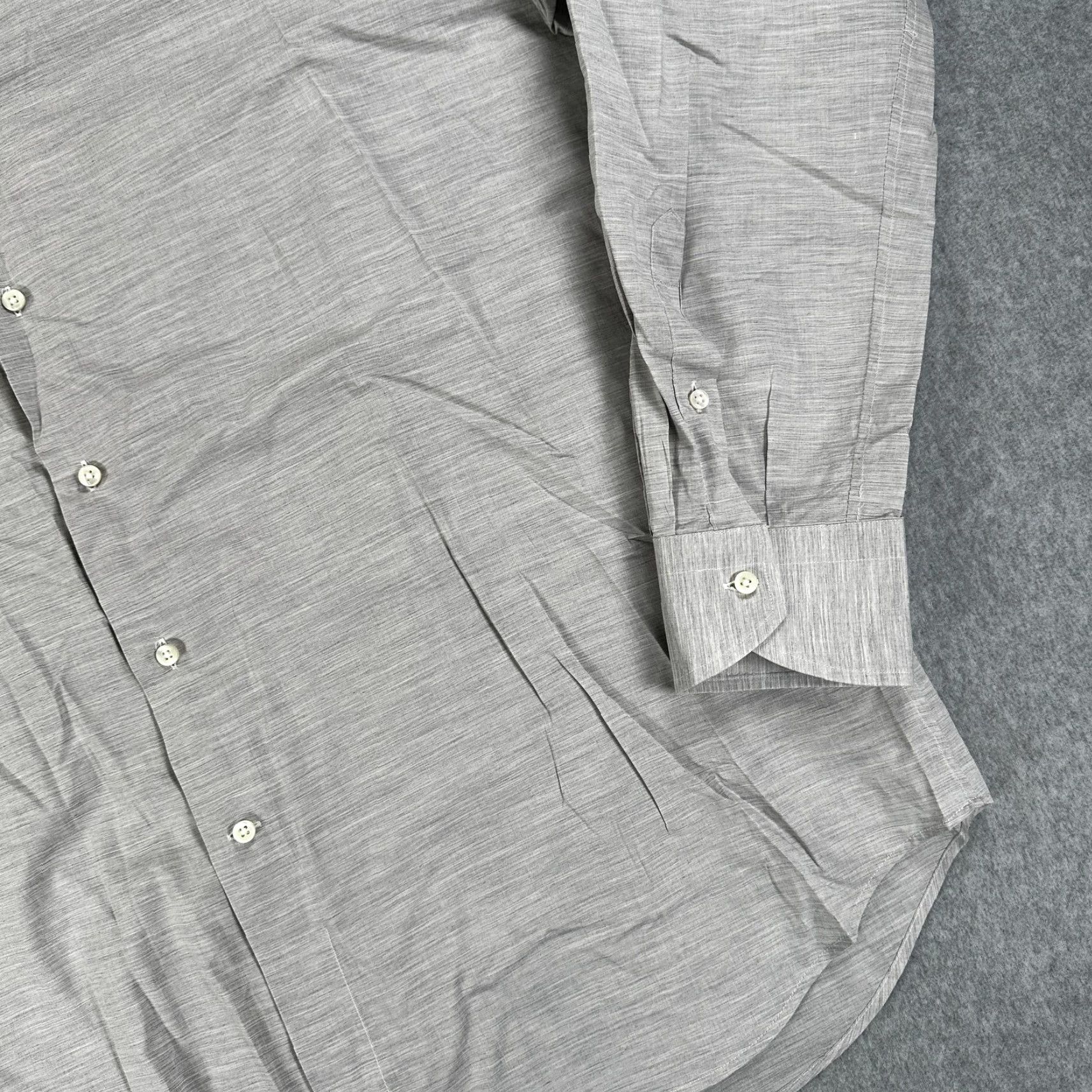Canali Canali Dress Shirt Mens 44 17.5 Gray Solid Spread Collar Long Sleeve Italy Size 44R - 4 Thumbnail