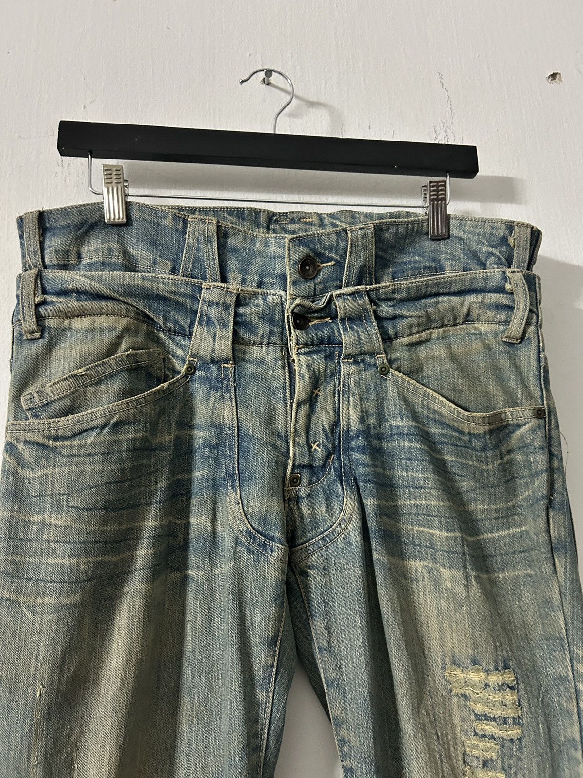 Japanese Brand Gumu international washed double waist jeans Size US 33 - 3 Thumbnail