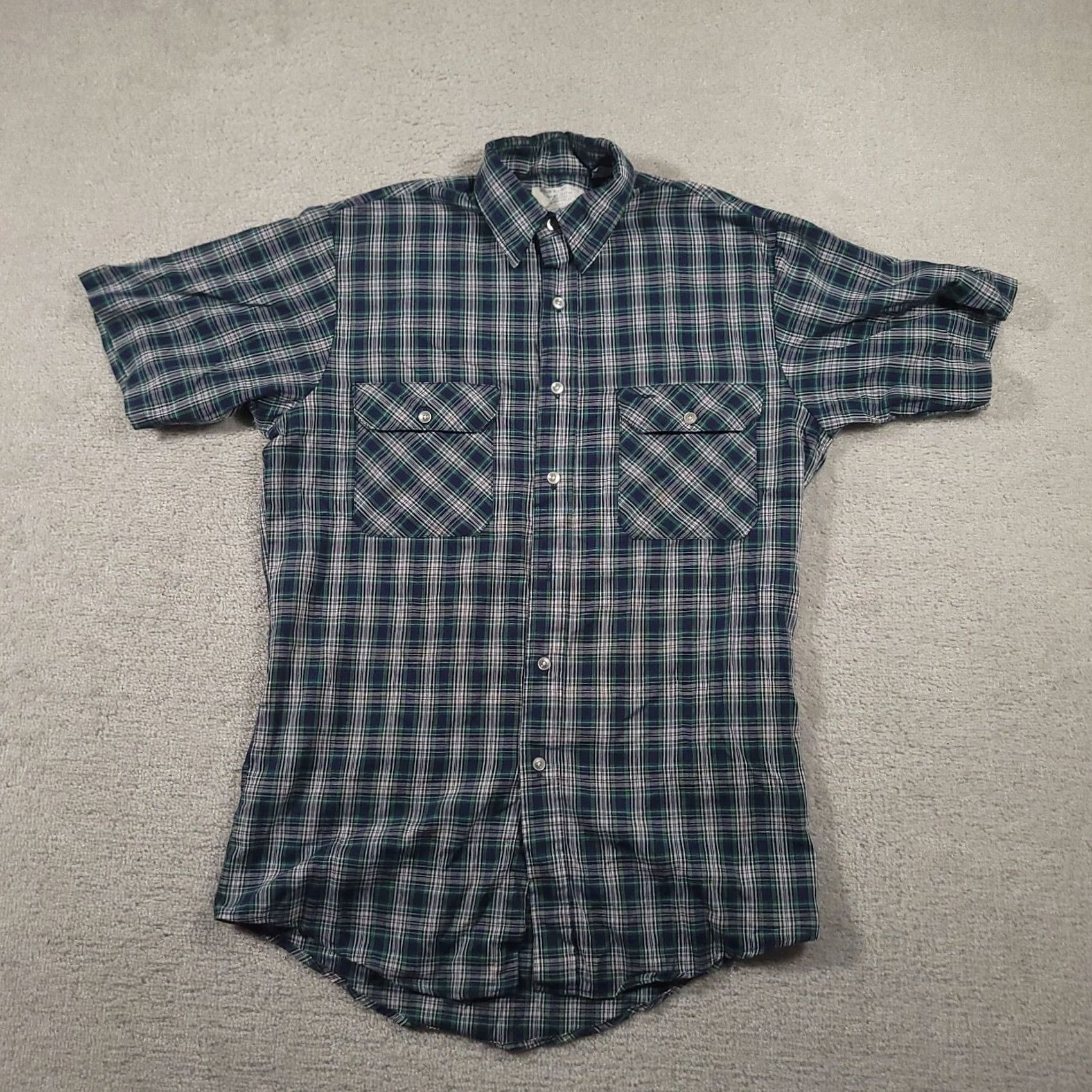 Sears VINTAGE Sears Perma Prest Mens MT Shirt Blue Plaid 70s Button-Up Big & Tall, Fieldmaster, Wool? No (adjusted) Size US M / EU 48-50 / 2 - 2 Thumbnail