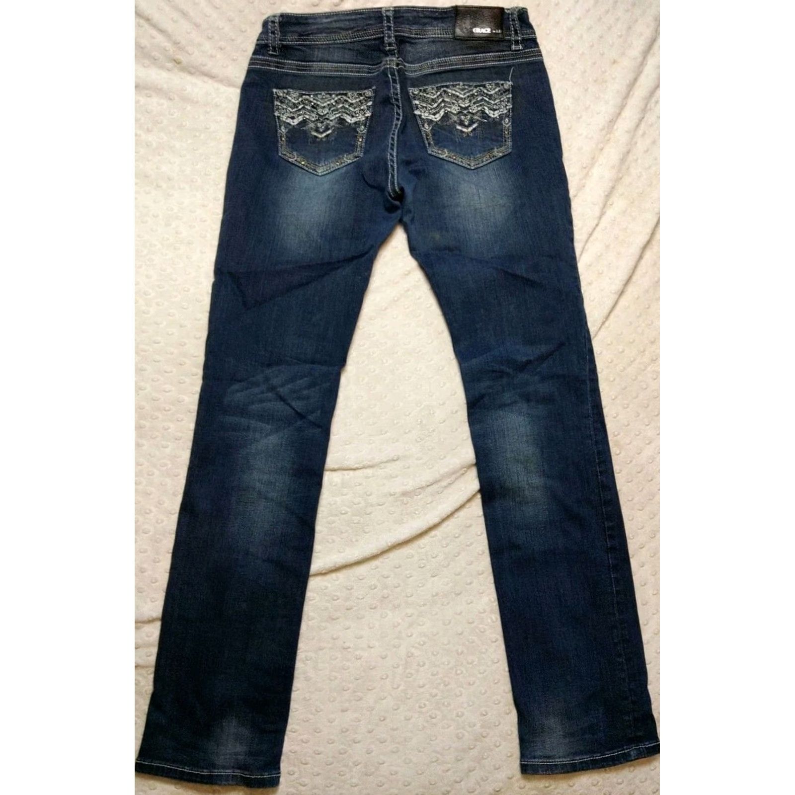 Grace in LA Grace In LA Jeans Women Straight 5-Pocket Denim Blue 31x32 Regular Size Cotton Blend Embroidered Rise Mid Vintage: No Mens Womens Girls Size 24" / US 00 / IT 34 - 6 Thumbnail